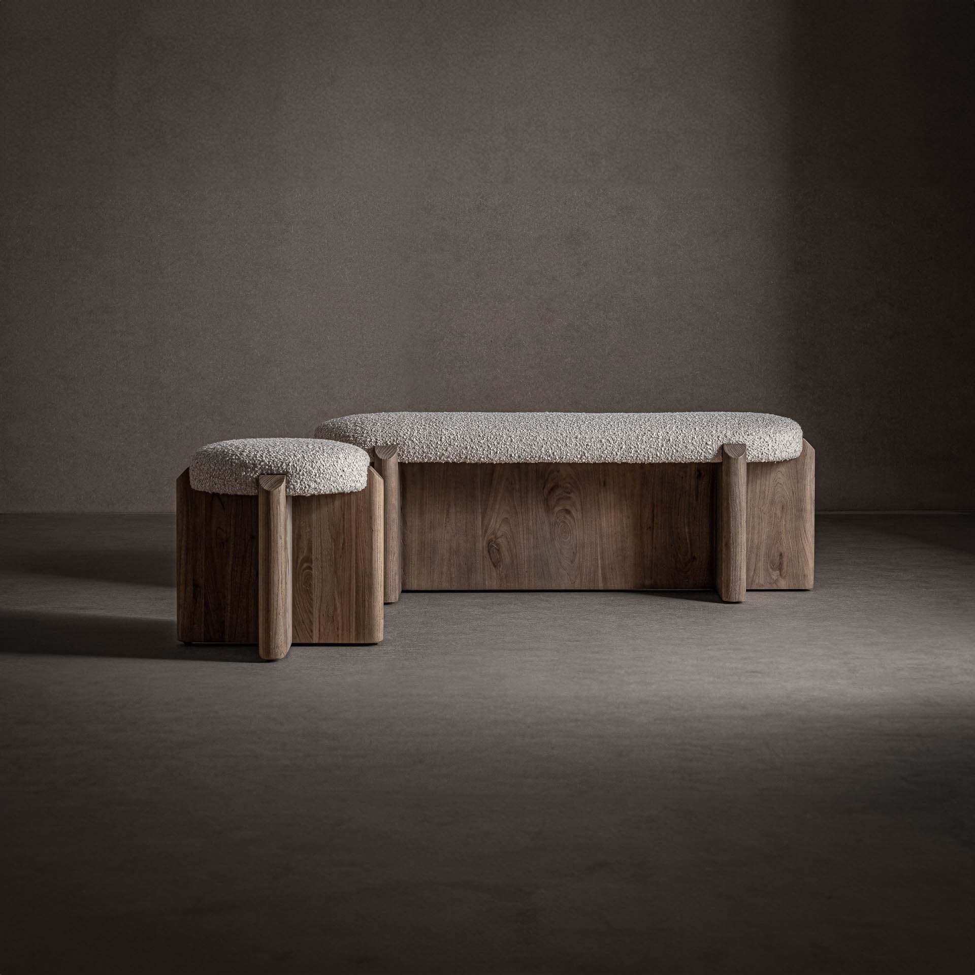 Bank JACQUARD aus Weidenholz mit beigem Sitzkissen