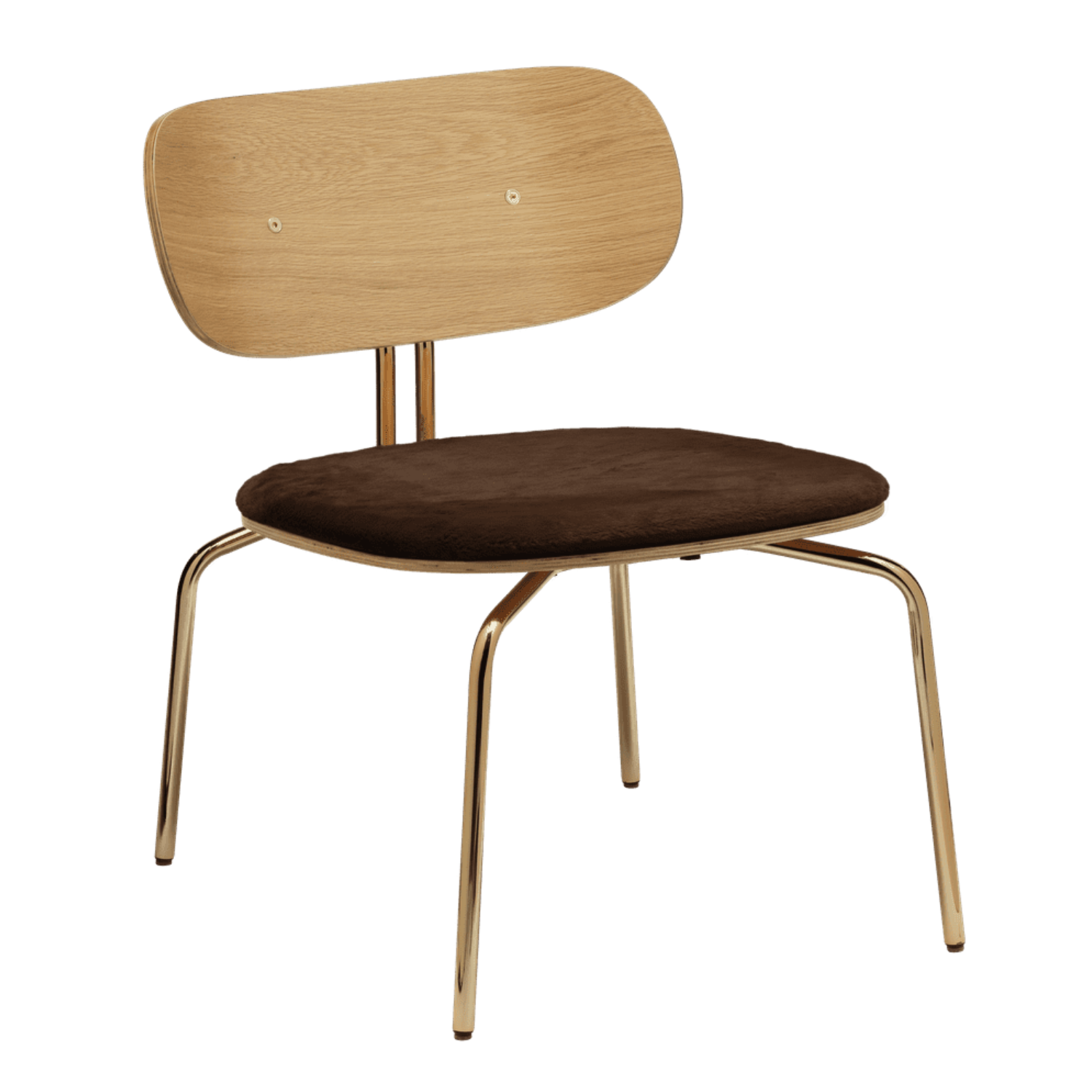 Neugieriger Sessel brauner Plüsch mit einer goldenen Basis