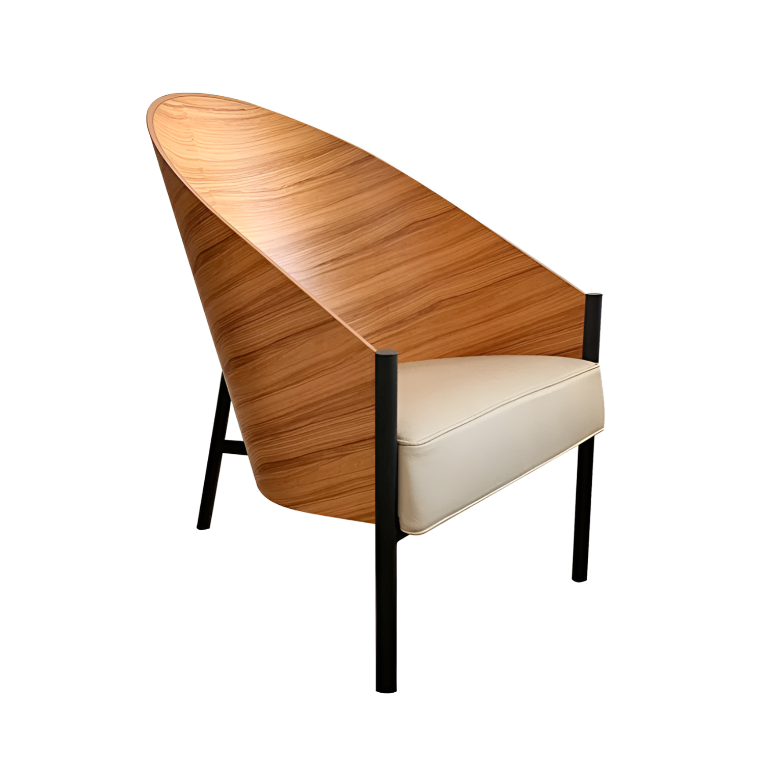 Pratfall Stuhl Olivenfurnier mit beige Leder