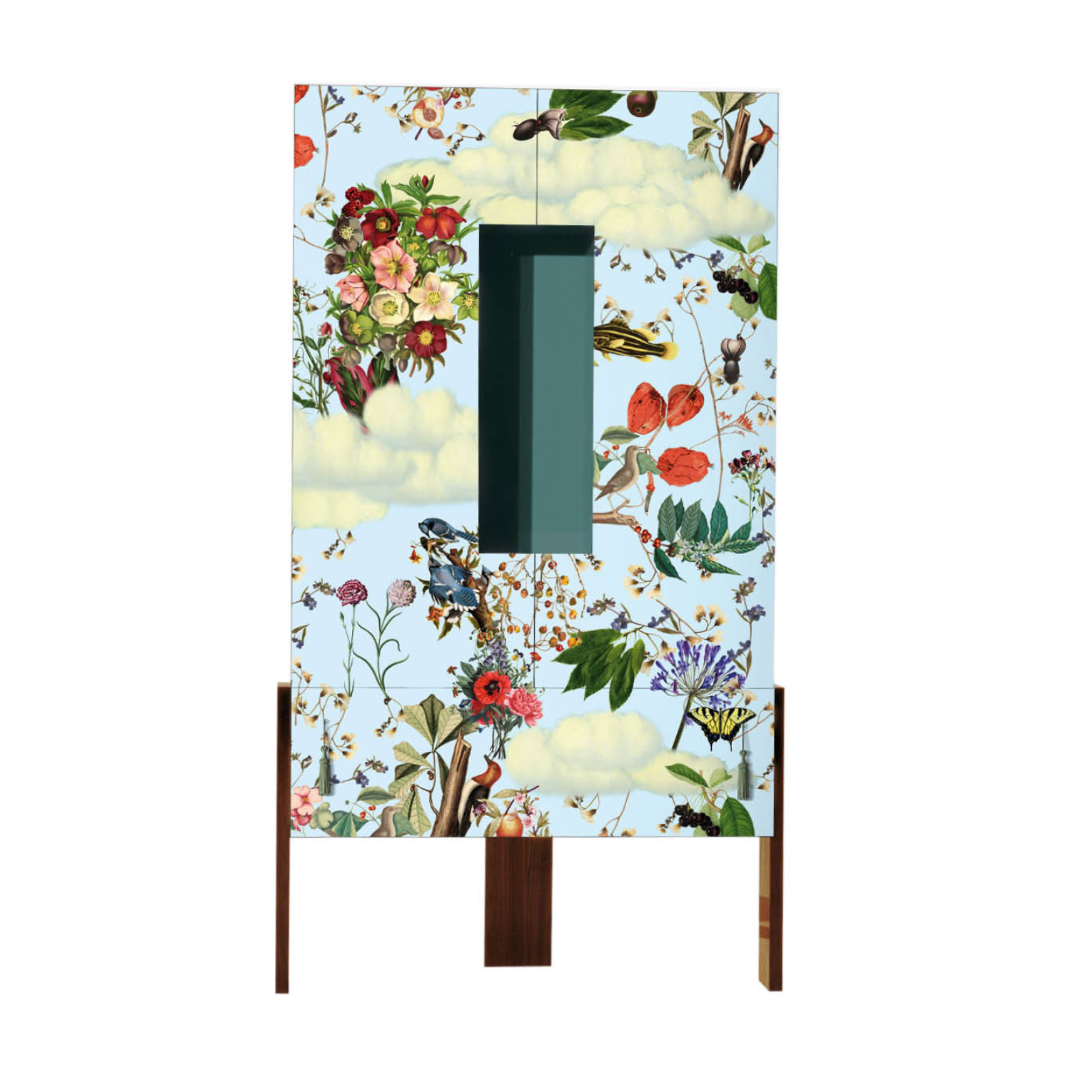 ZIQQURAT Regal in Blau mit Walnusssockel