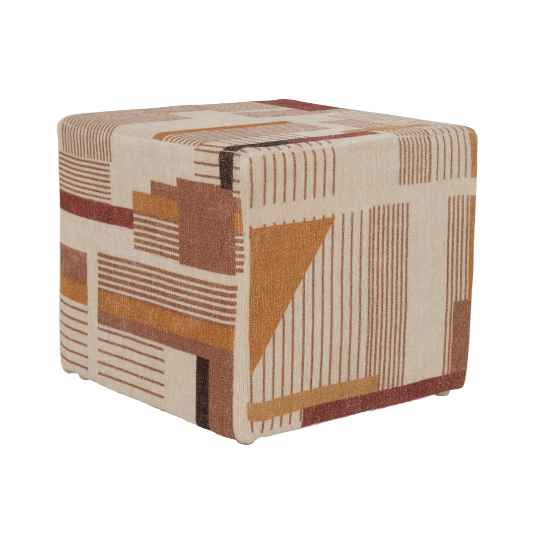 Puf LILLE beige met oranje patroon