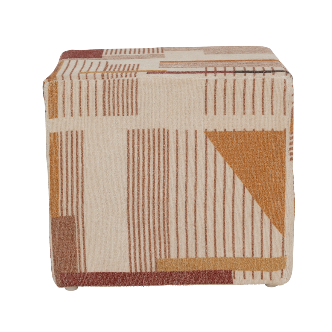 Puf LILLE beige met oranje patroon