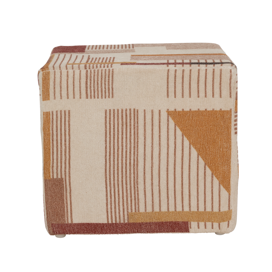 Puf LILLE beige met oranje patroon