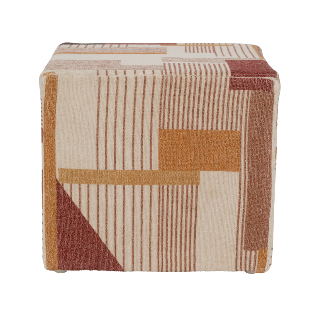 Puf LILLE beige met oranje patroon