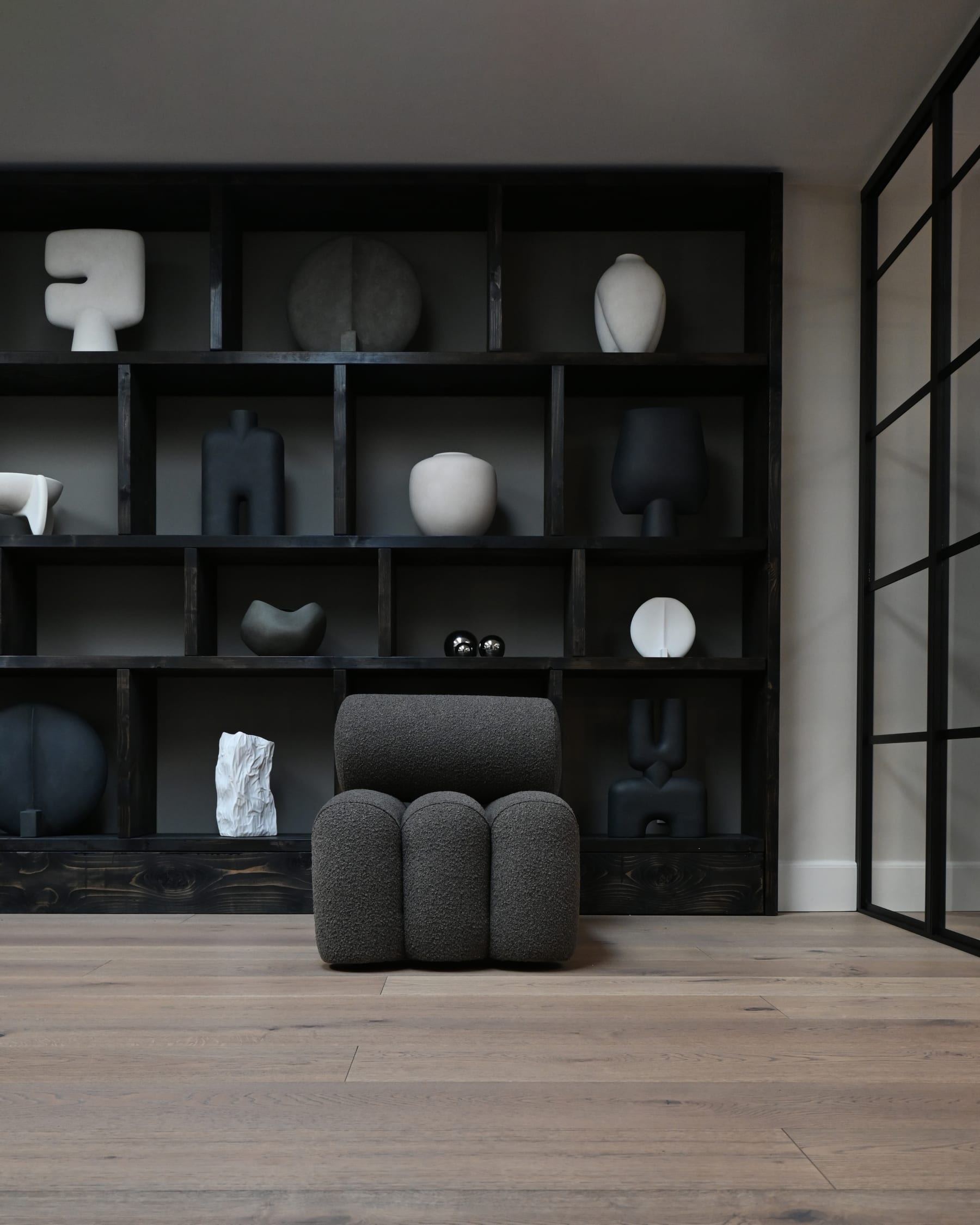 Fotel FOKU grijs-bruin boucle