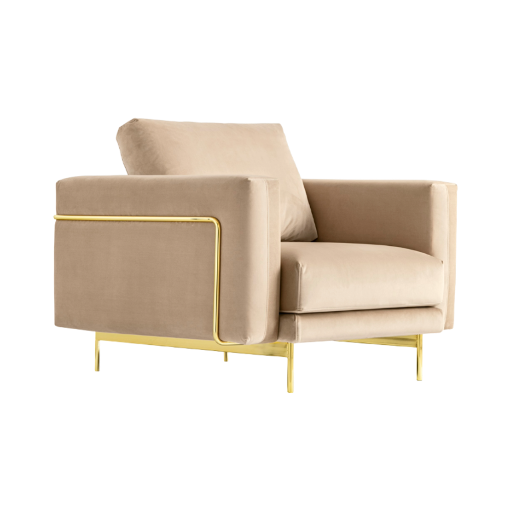 Gestoffeerde ROD fauteuil met gouden basis