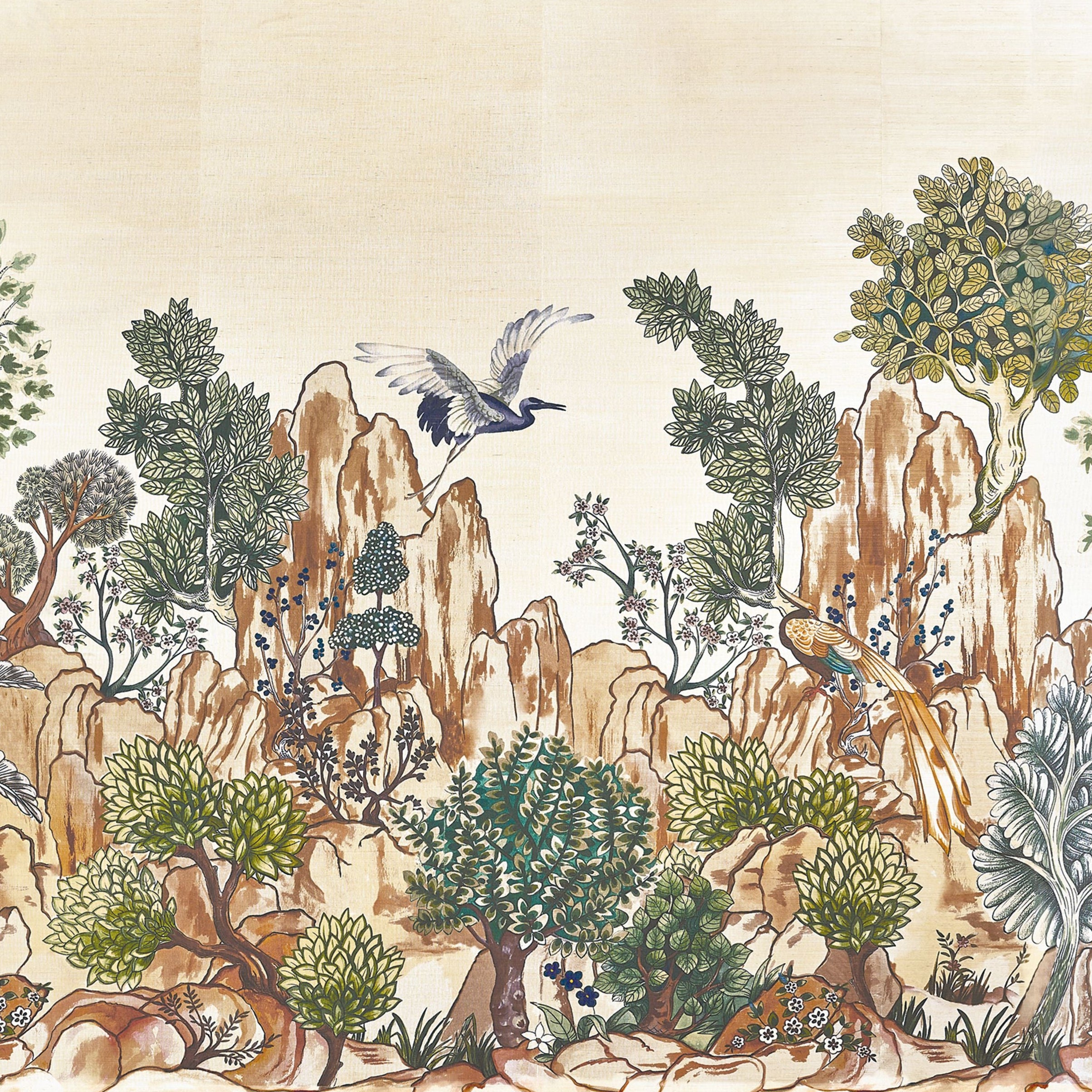 Wandbild aus Sisal mit pflanzlichem Landschaftsmotiv HANG MUA beige