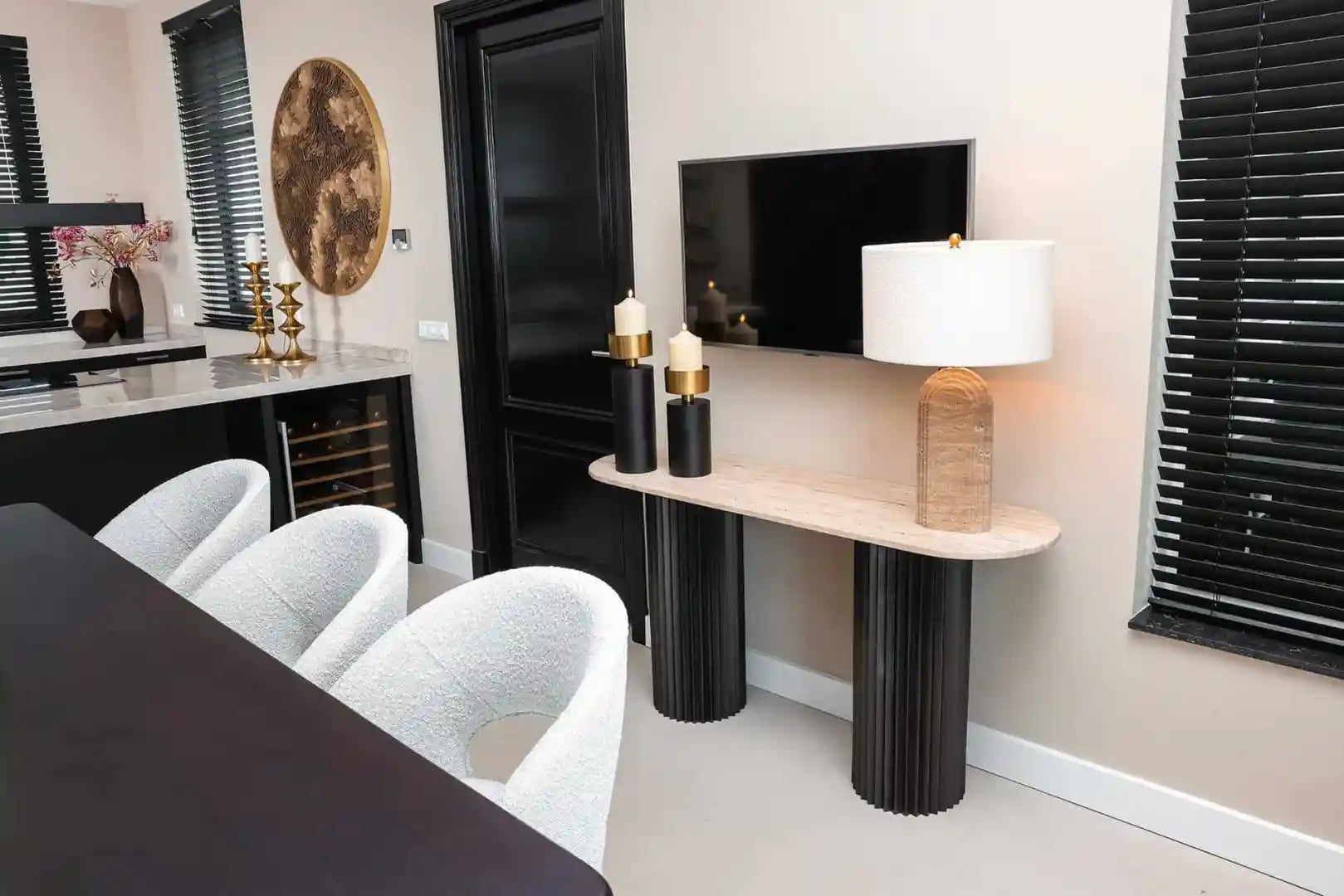 Konsole HAMPTON schwarz mit Tischplatte aus Travertin