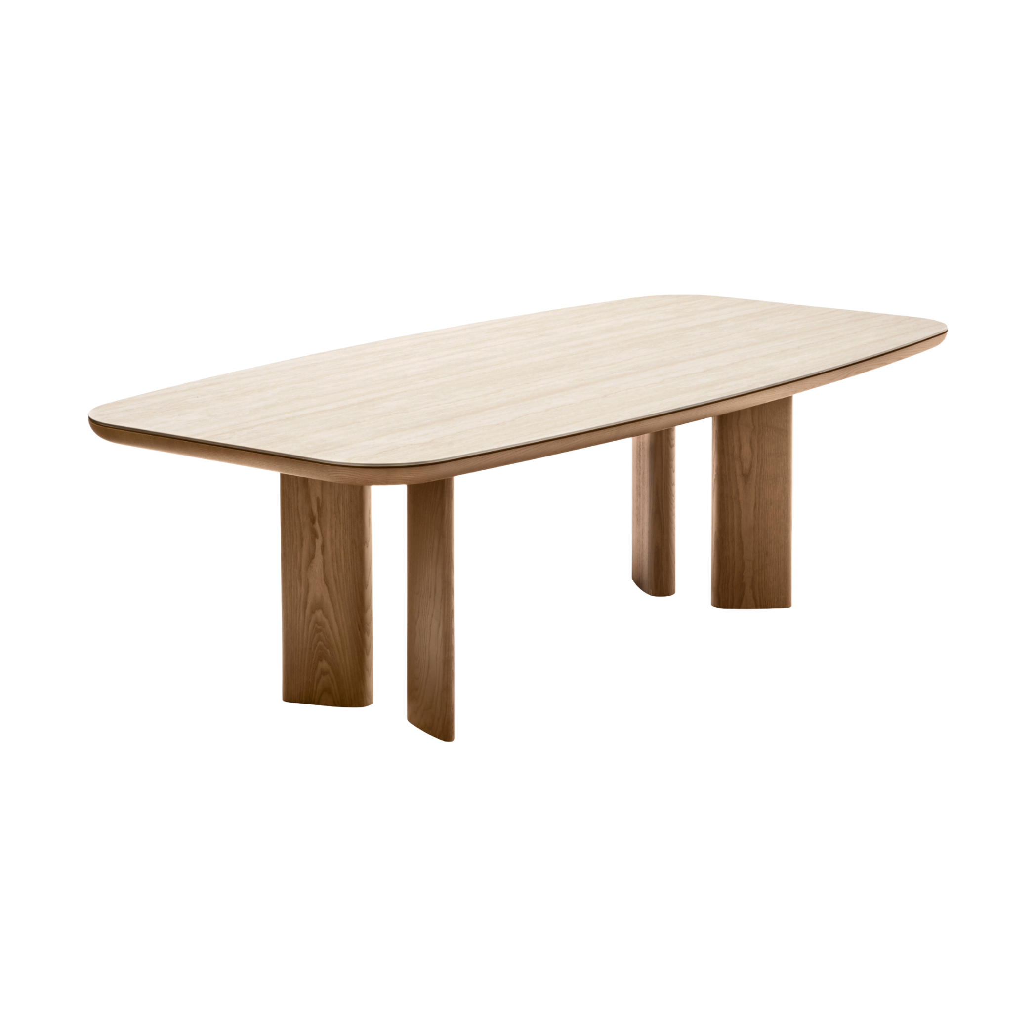 Tafel SANDY beige blad met notenhouten basis