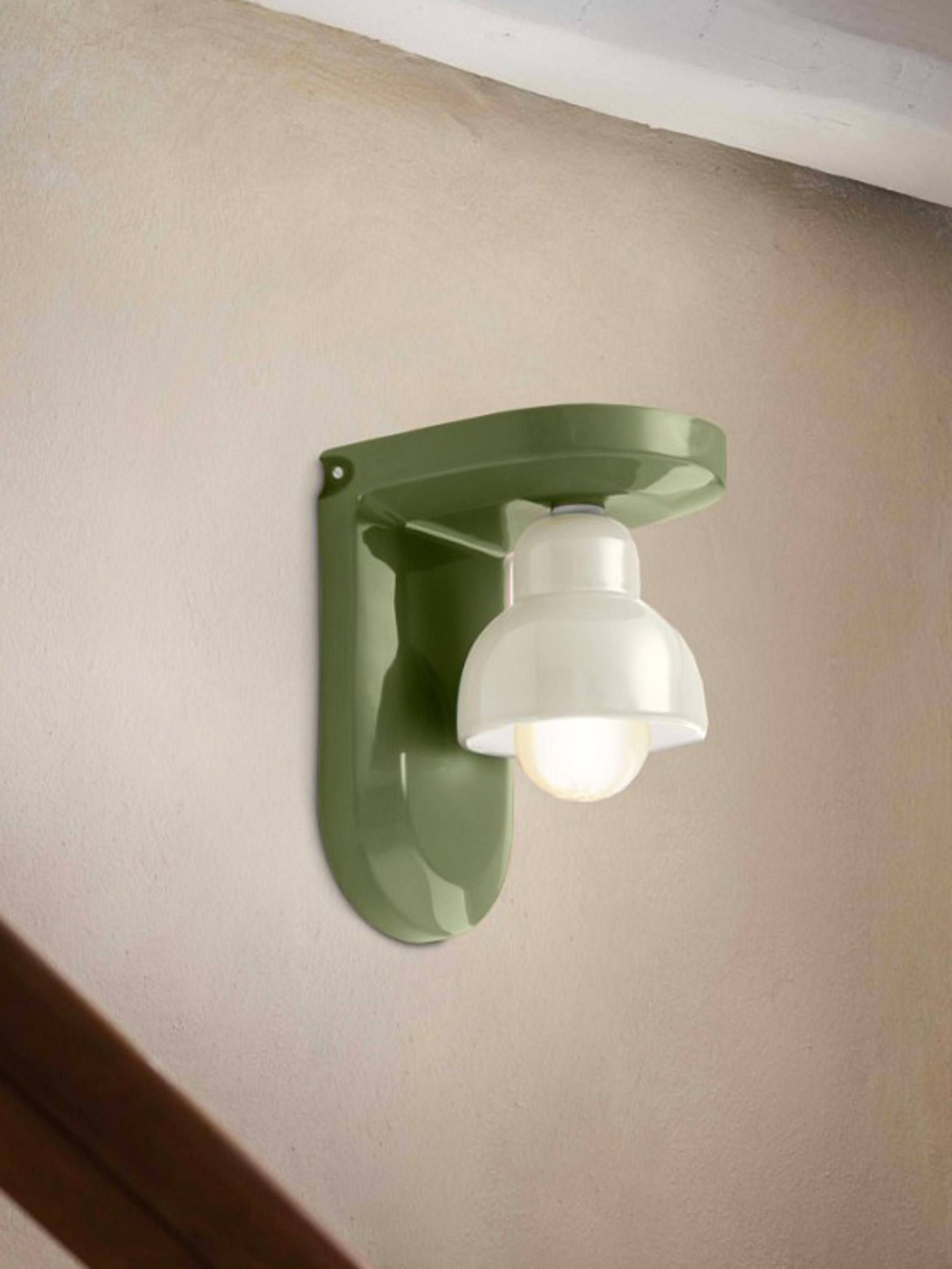 Sage green ceramic wall lamp BERIMBAU with cream
