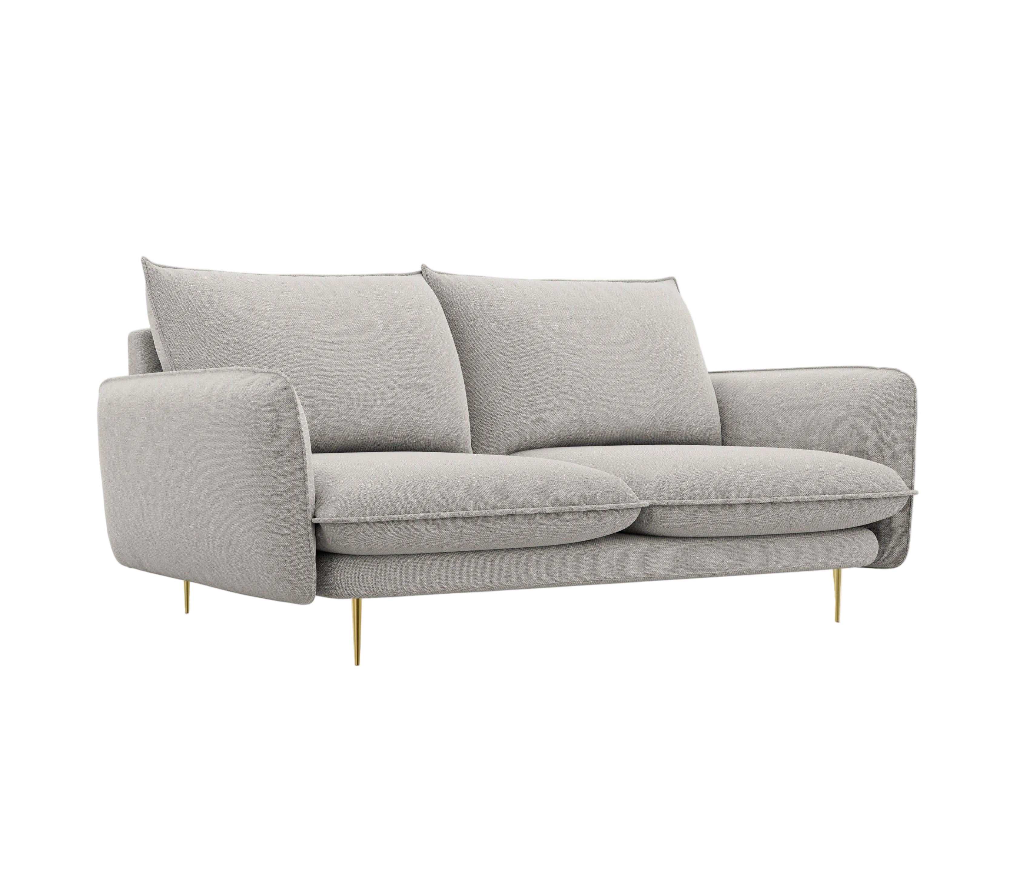 Sofa 2-osobowa VIENNA jasnoszary ze złotą podstawą Cosmopolitan Design Eye on Design
