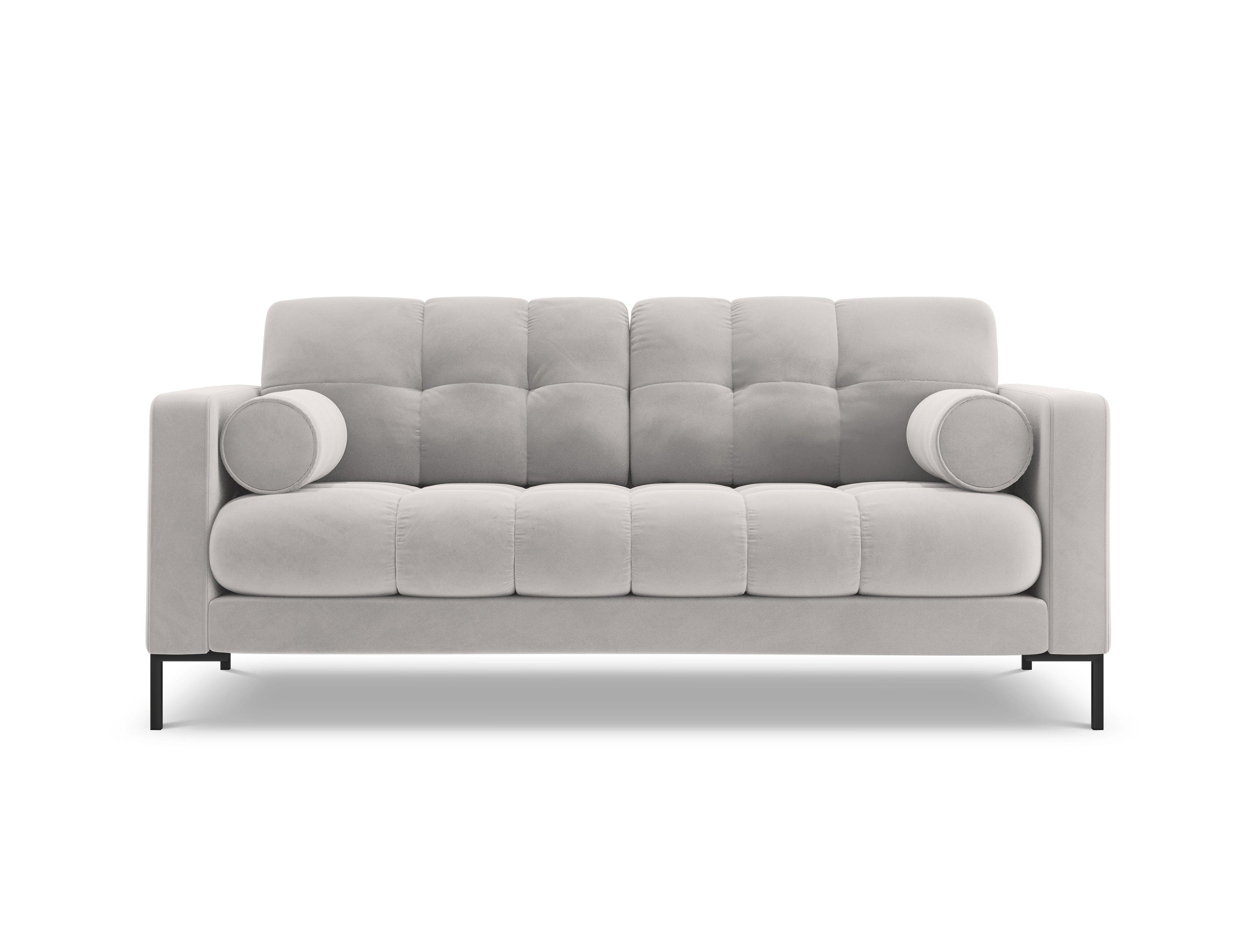 Sofa aksamitna 2-osobowa BALI srebrny z czarną podstawą – Cosmopolitan Design