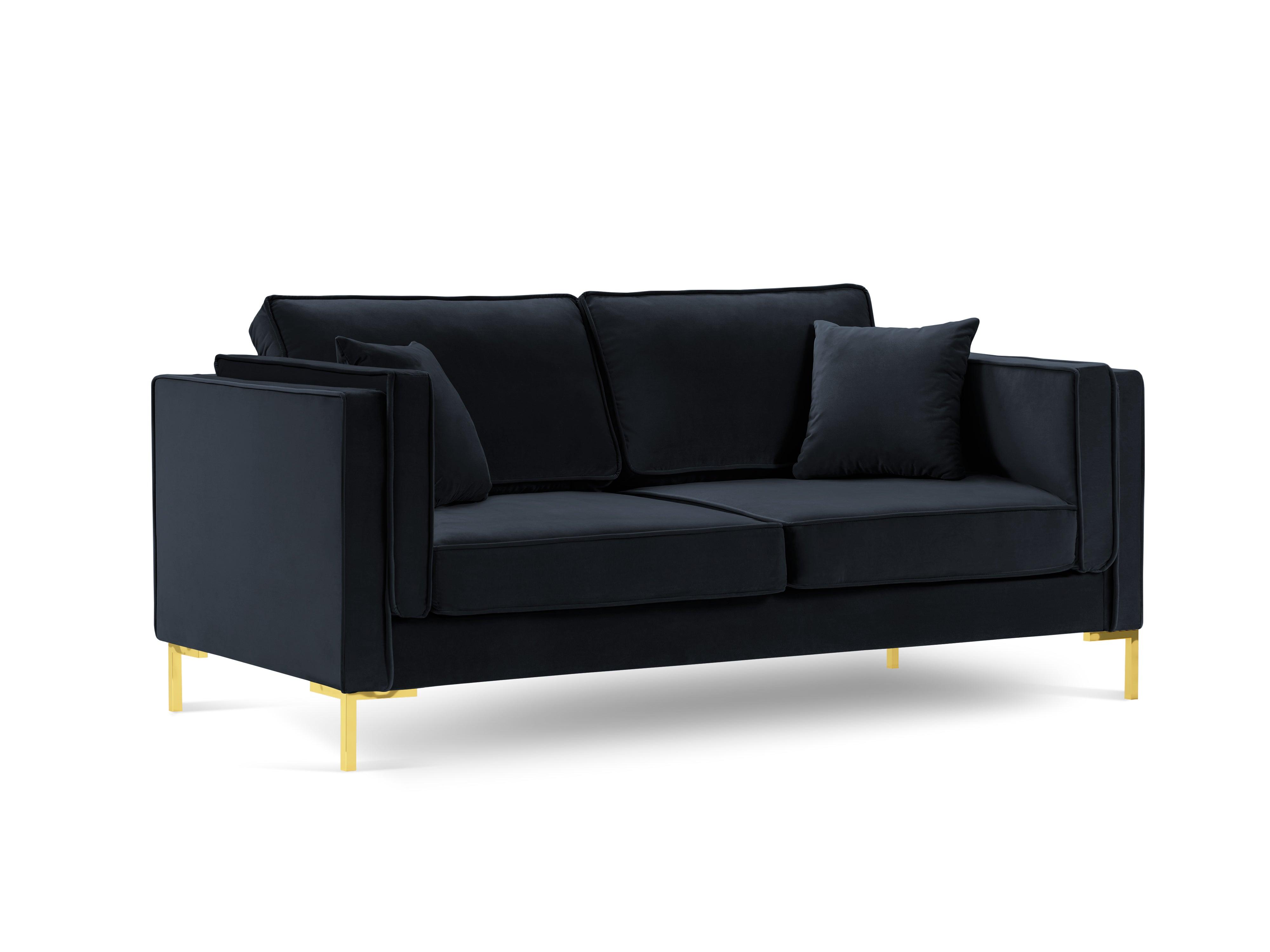 Sofa aksamitna 2-osobowa LUIS ciemnoniebieski ze złotą podstawą Milo Casa Eye on Design