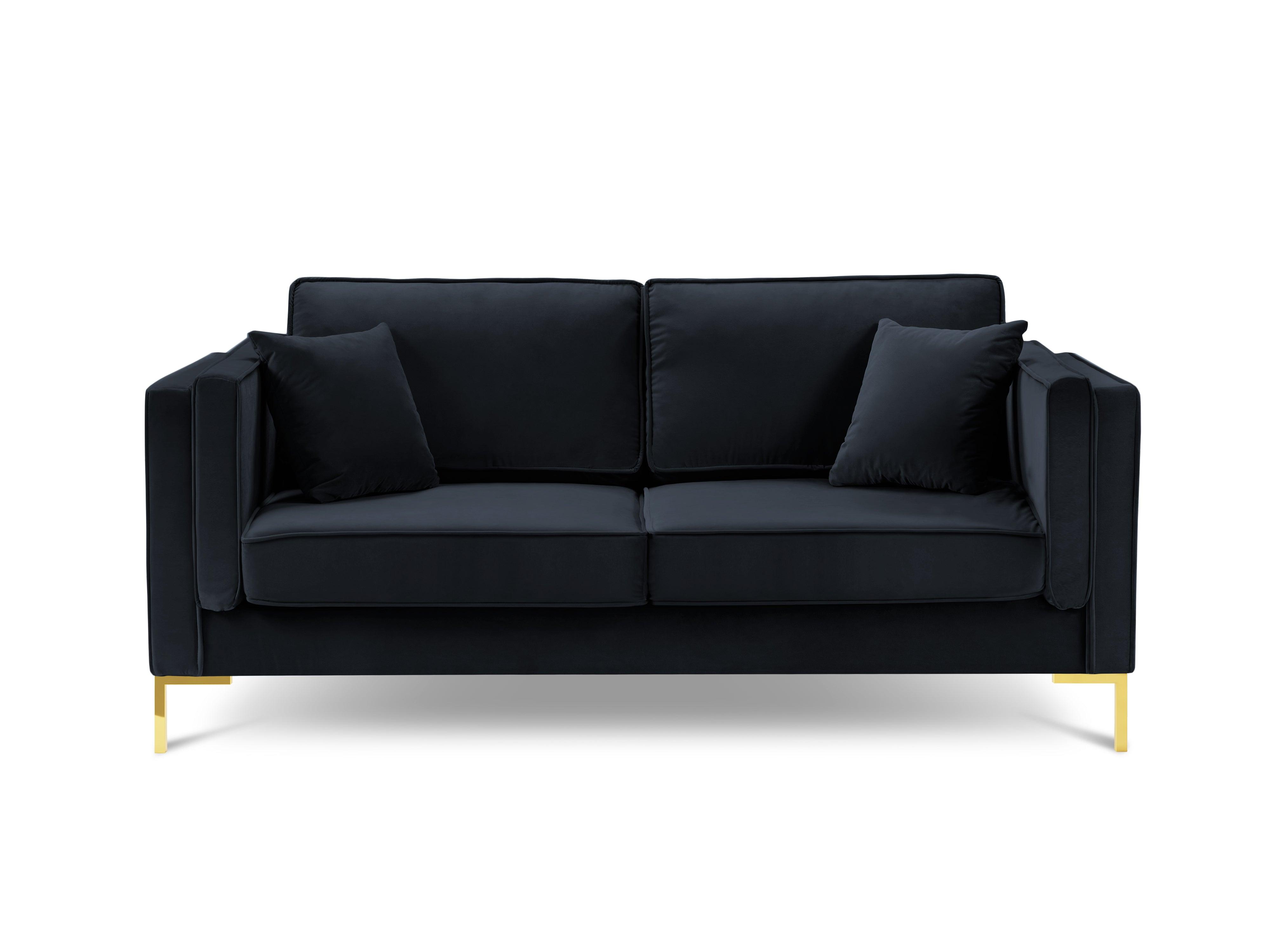 Sofa aksamitna 2-osobowa LUIS ciemnoniebieski ze złotą podstawą Milo Casa Eye on Design