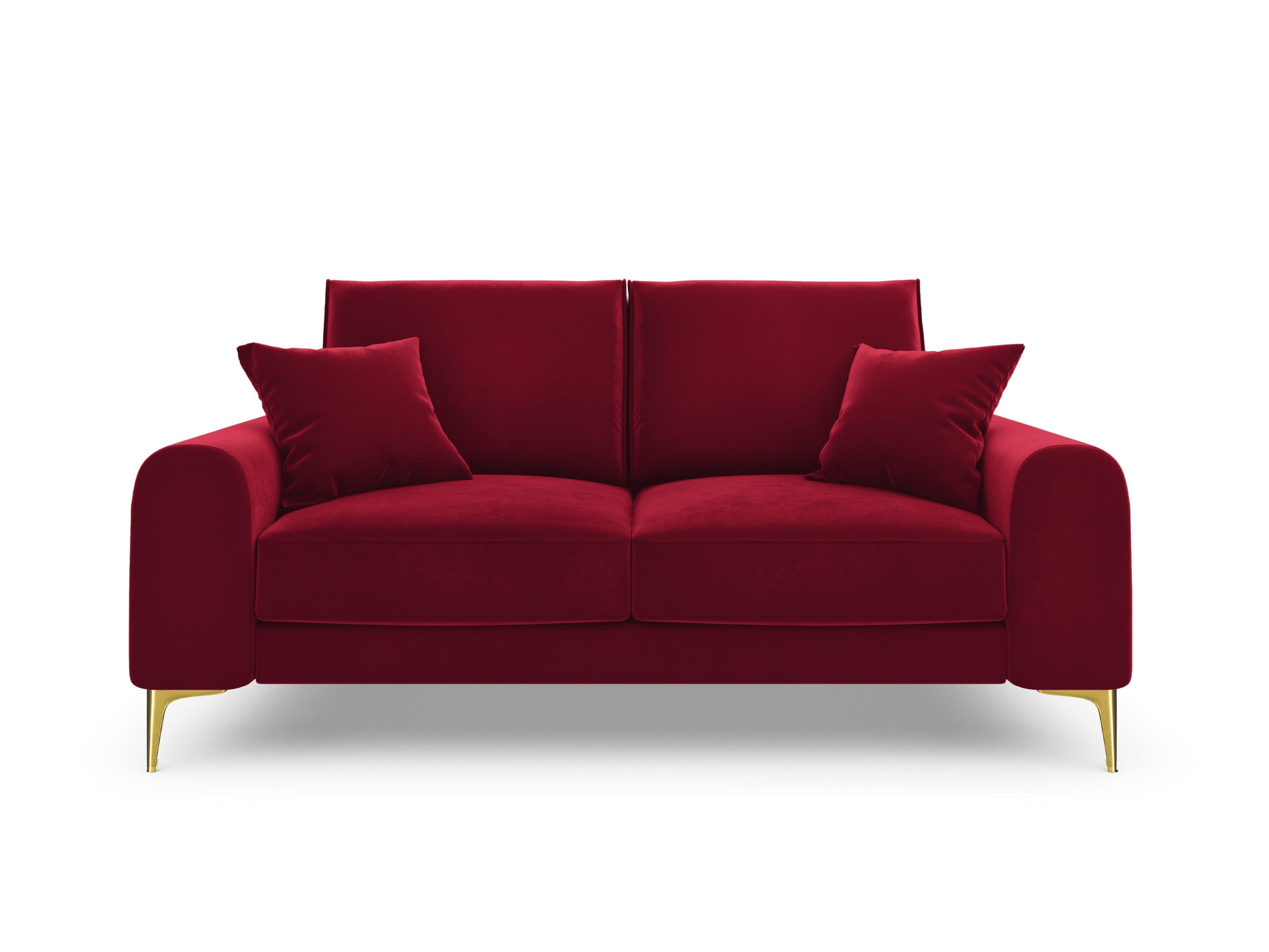 Sofa aksamitna 2-osobowa MADARA czerwony ze złotą podstawą Mazzini Sofas Eye on Design