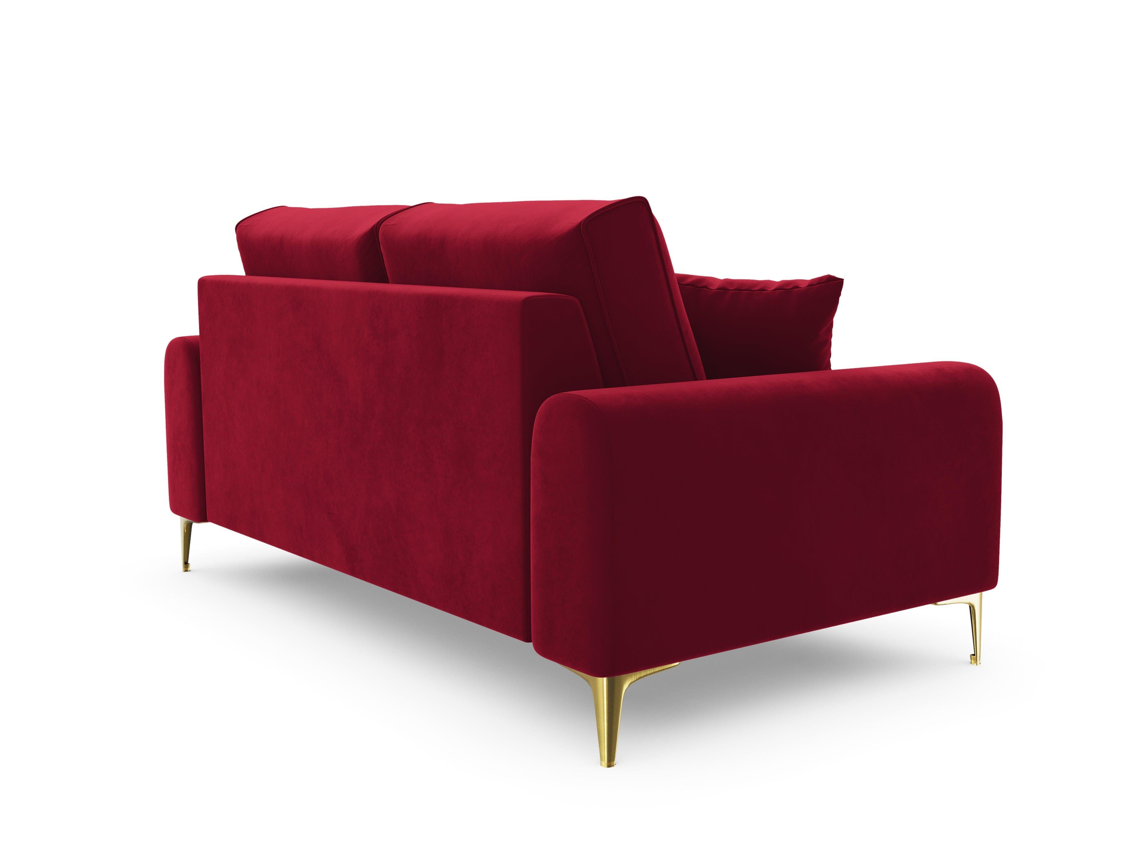 Sofa aksamitna 2-osobowa MADARA czerwony ze złotą podstawą Mazzini Sofas Eye on Design