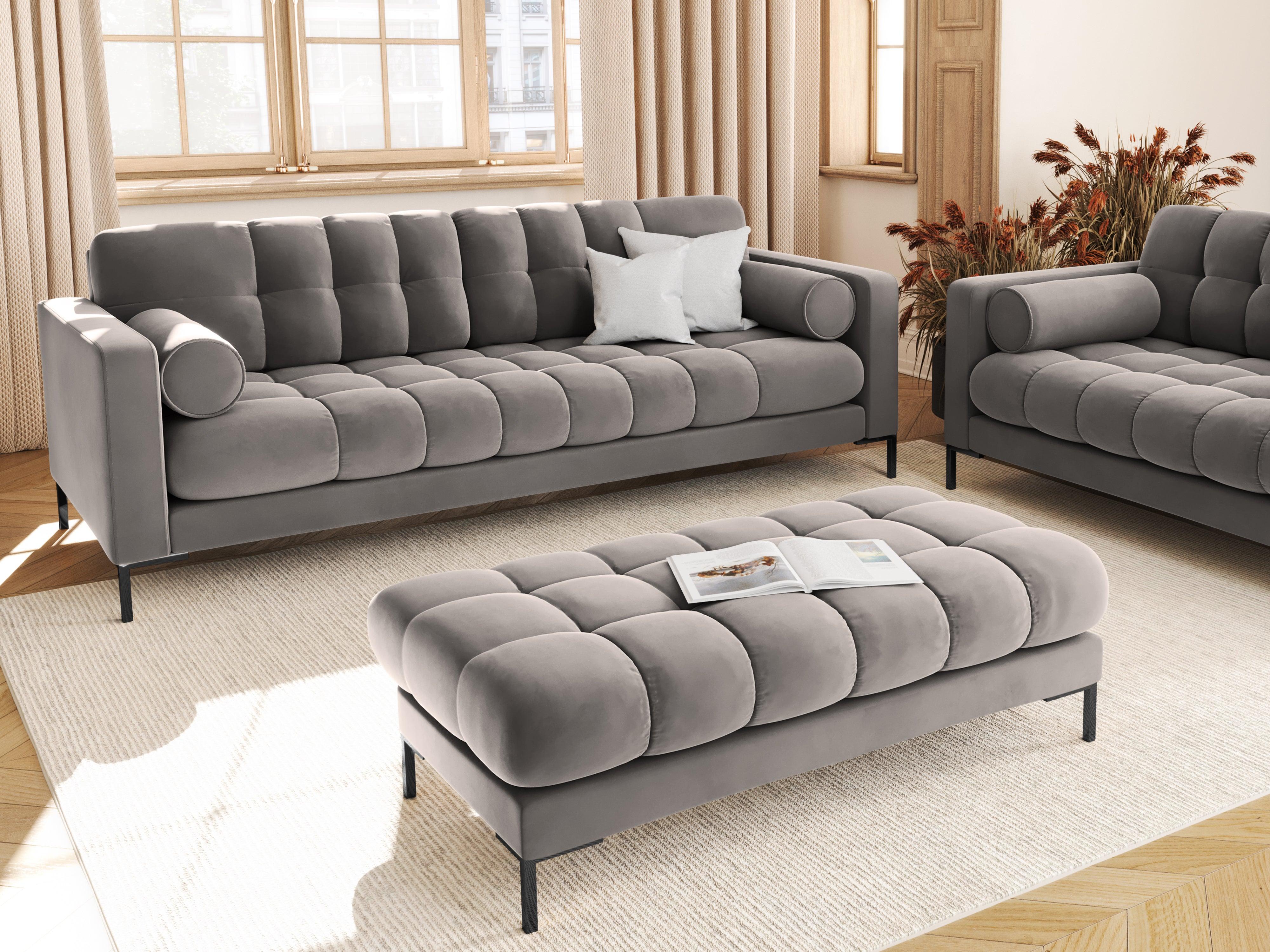 Sofa aksamitna 3-osobowa BALI jasnoszary z czarną podstawą Cosmopolitan Design Eye on Design