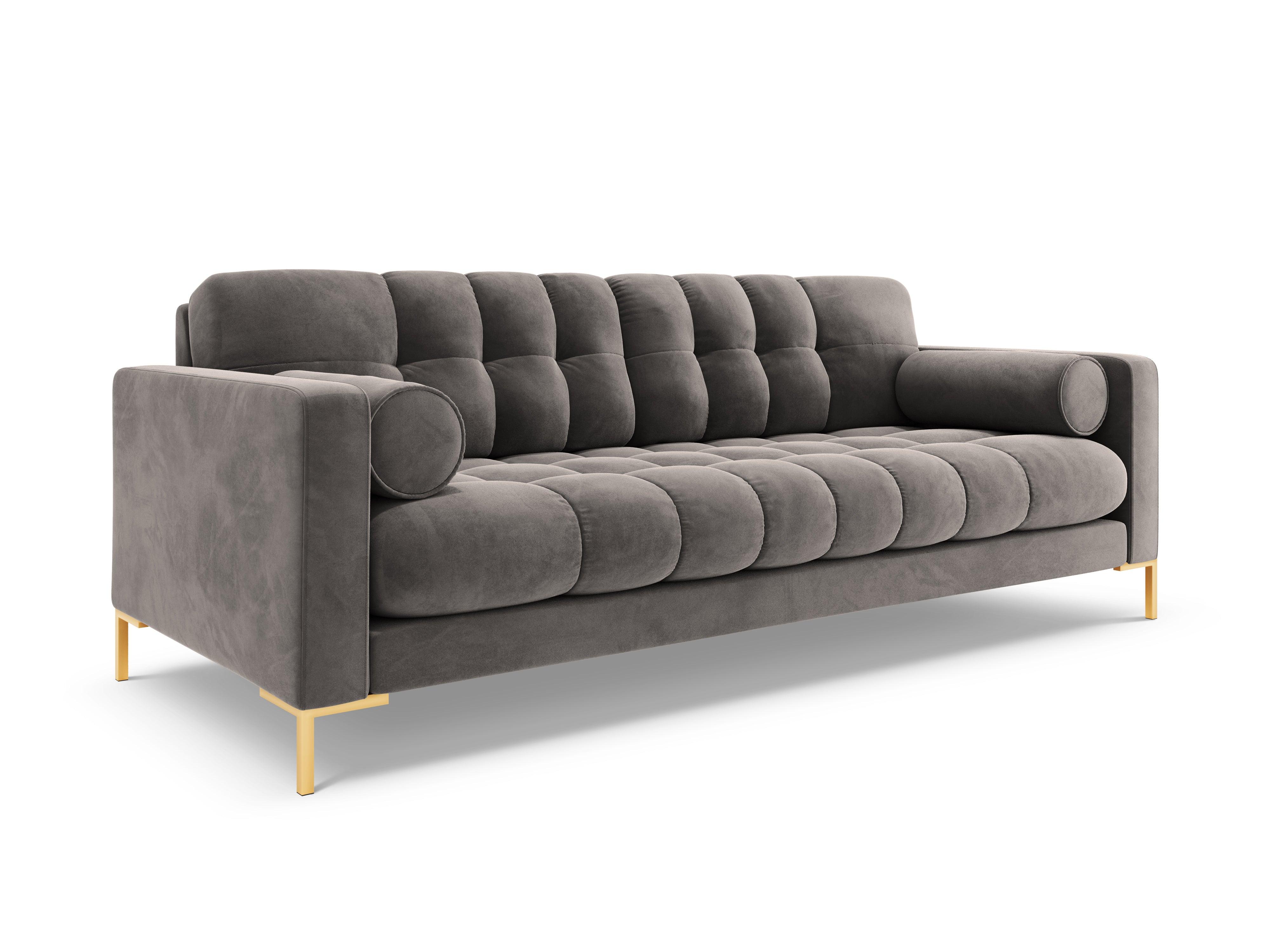 Sofa aksamitna 3-osobowa BALI jasnoszary ze złotą podstawą Cosmopolitan Design Eye on Design