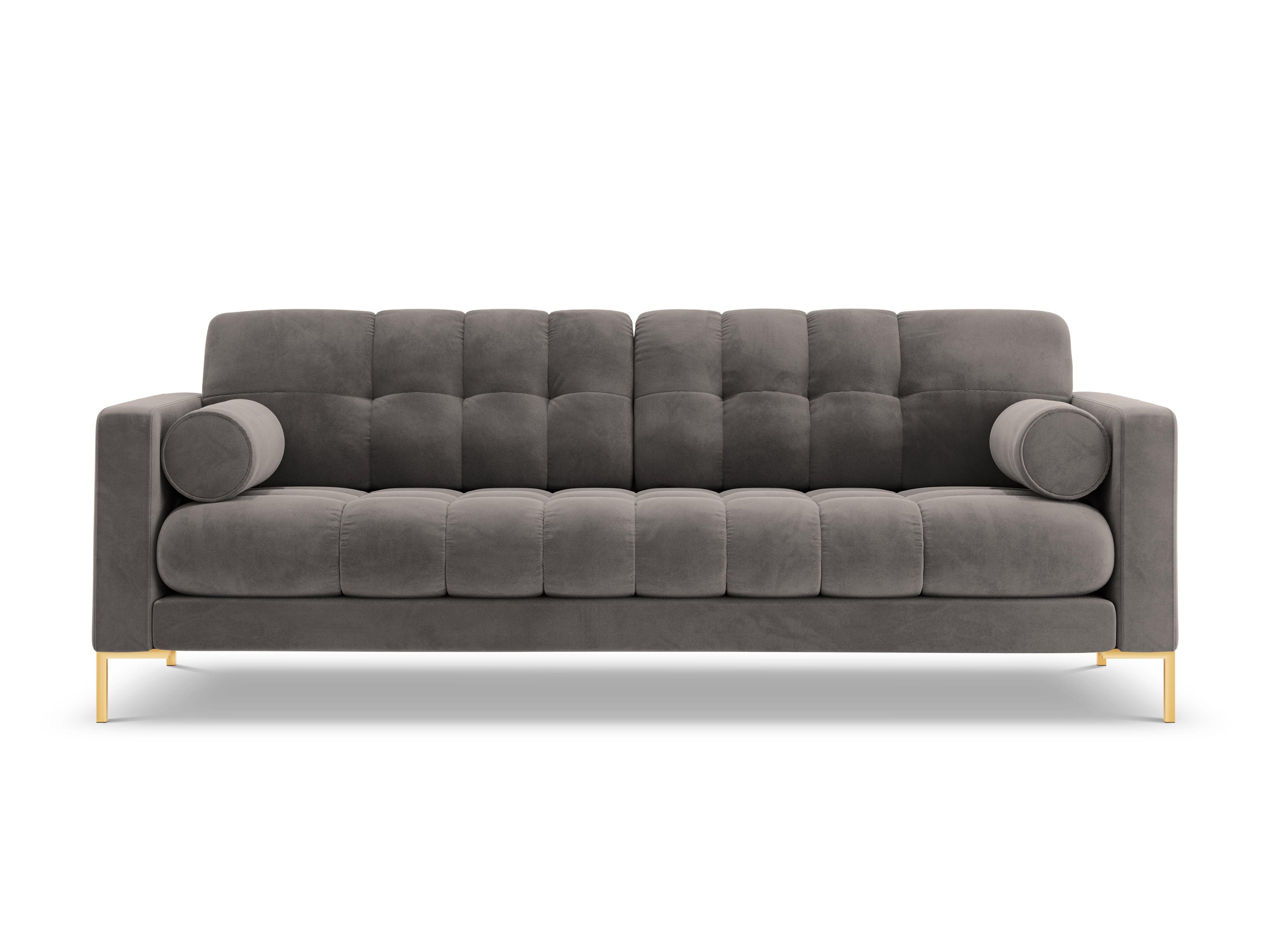 Sofa aksamitna 3-osobowa BALI jasnoszary ze złotą podstawą Cosmopolitan Design Eye on Design