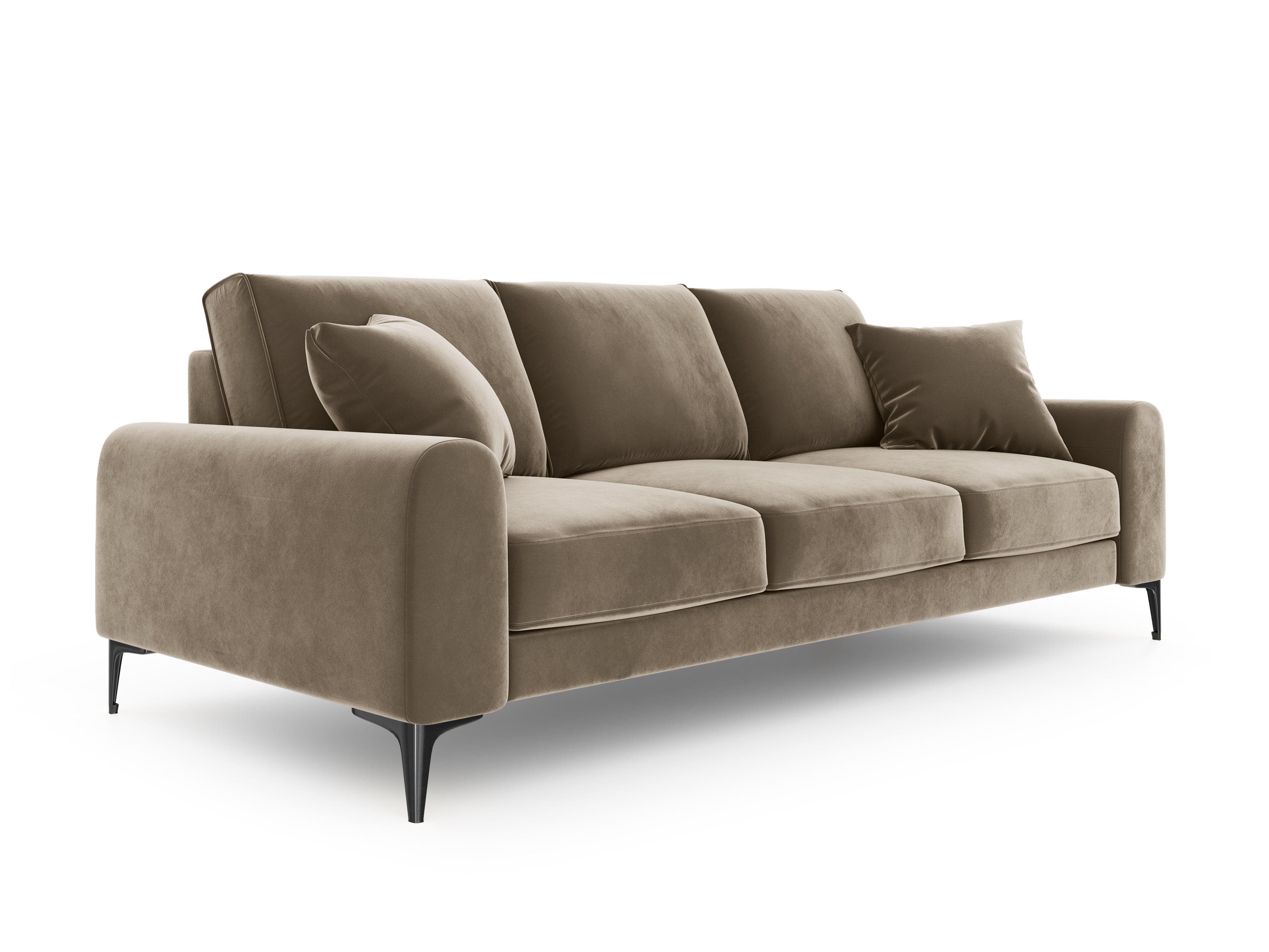 Sofa aksamitna 3-osobowa MADARA cappuccino z czarną podstawą Mazzini Sofas Eye on Design