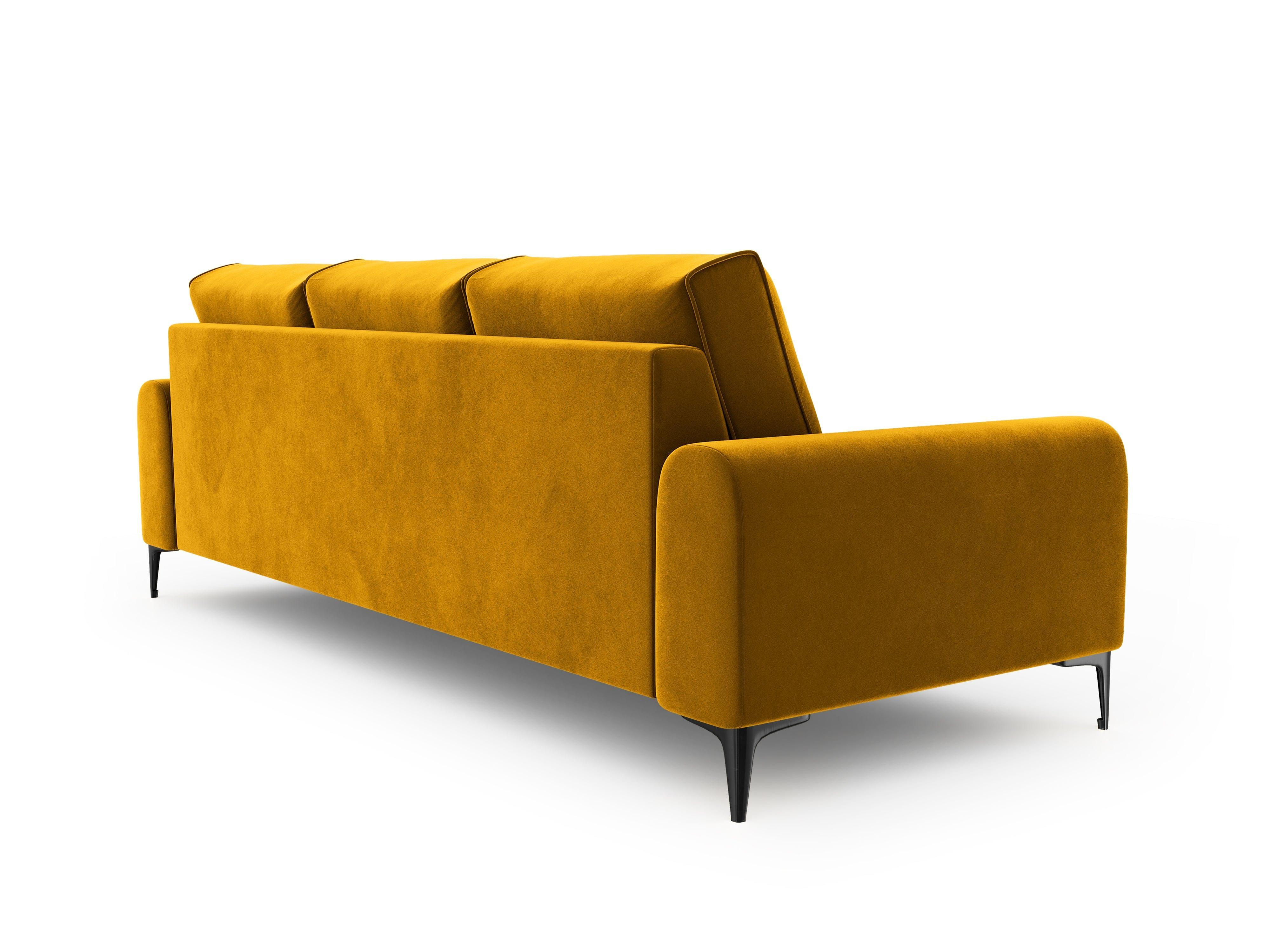 Sofa aksamitna 3-osobowa MADARA musztardowy z czarną podstawą Mazzini Sofas Eye on Design