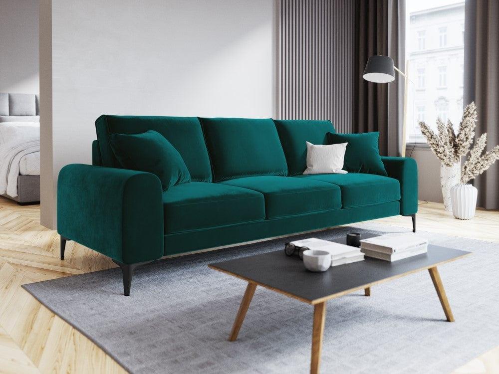 Sofa aksamitna 3-osobowa MADARA turkusowy z czarną podstawą Mazzini Sofas Eye on Design