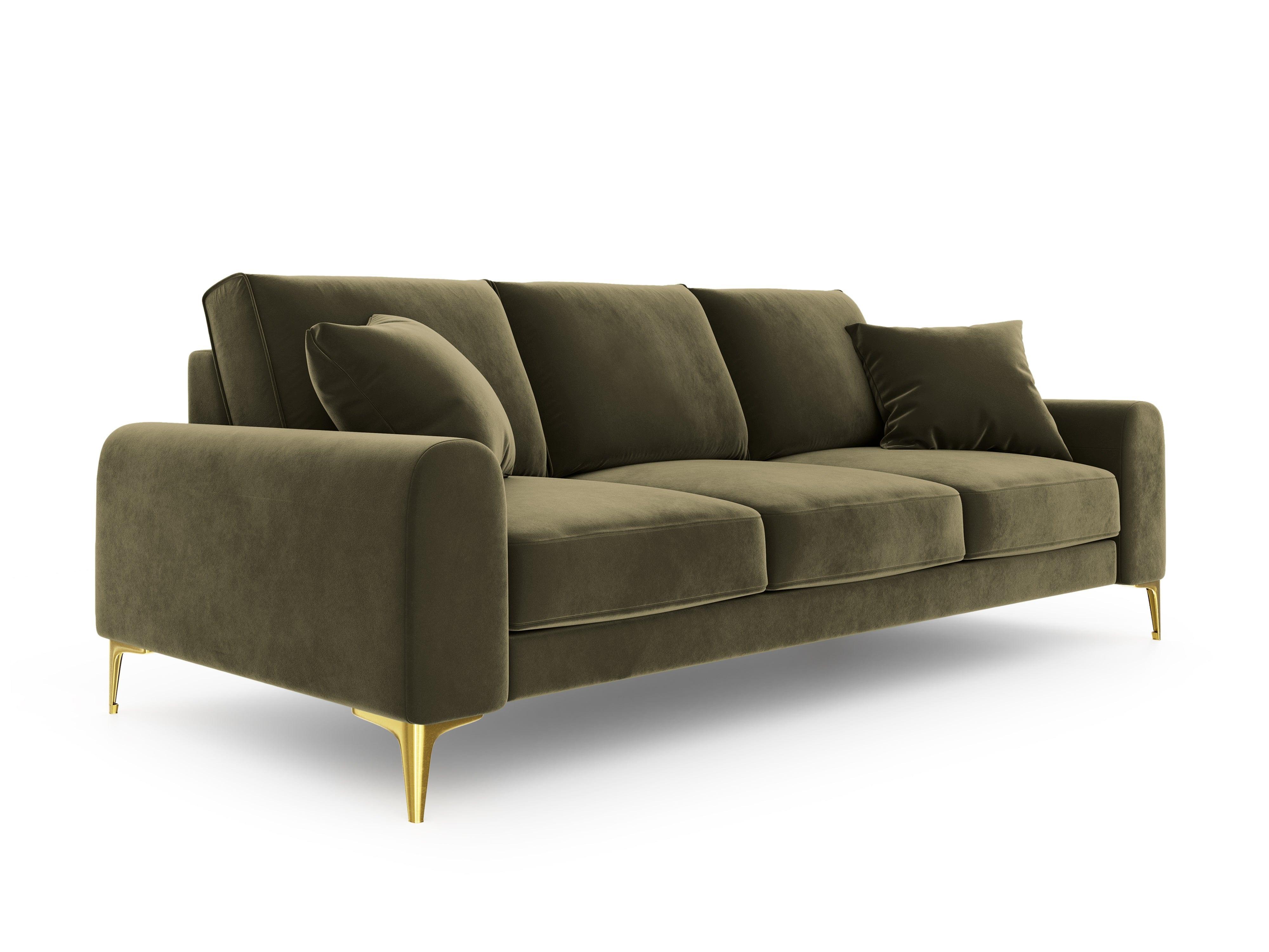 Sofa aksamitna 3-osobowa MADARA zielony ze złotą podstawą Mazzini Sofas Eye on Design
