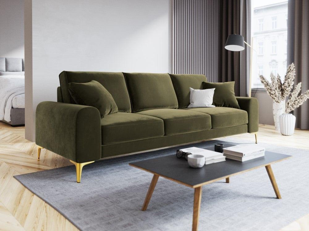 Sofa aksamitna 3-osobowa MADARA zielony ze złotą podstawą Mazzini Sofas Eye on Design