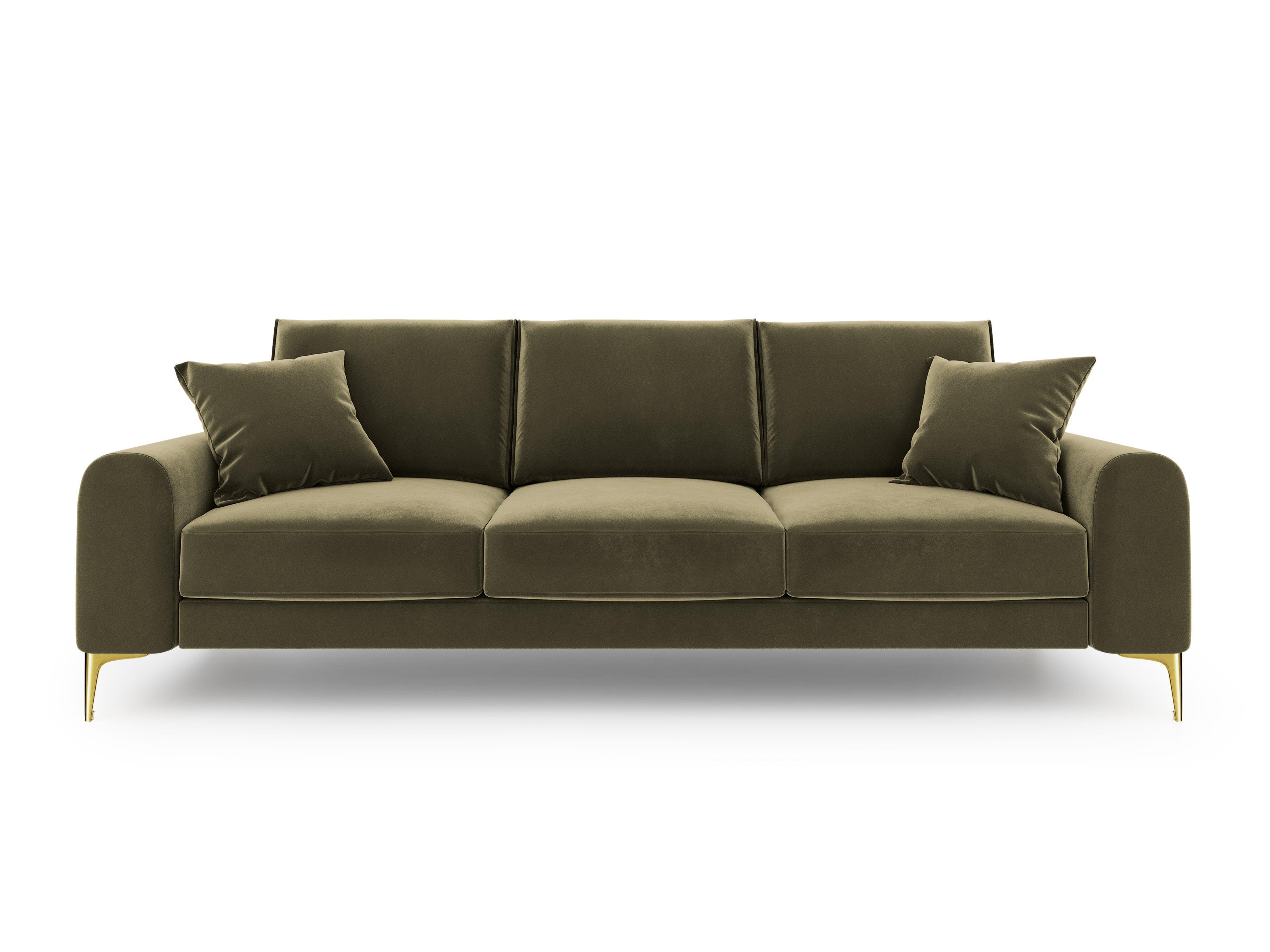 Sofa aksamitna 3-osobowa MADARA zielony ze złotą podstawą Mazzini Sofas Eye on Design