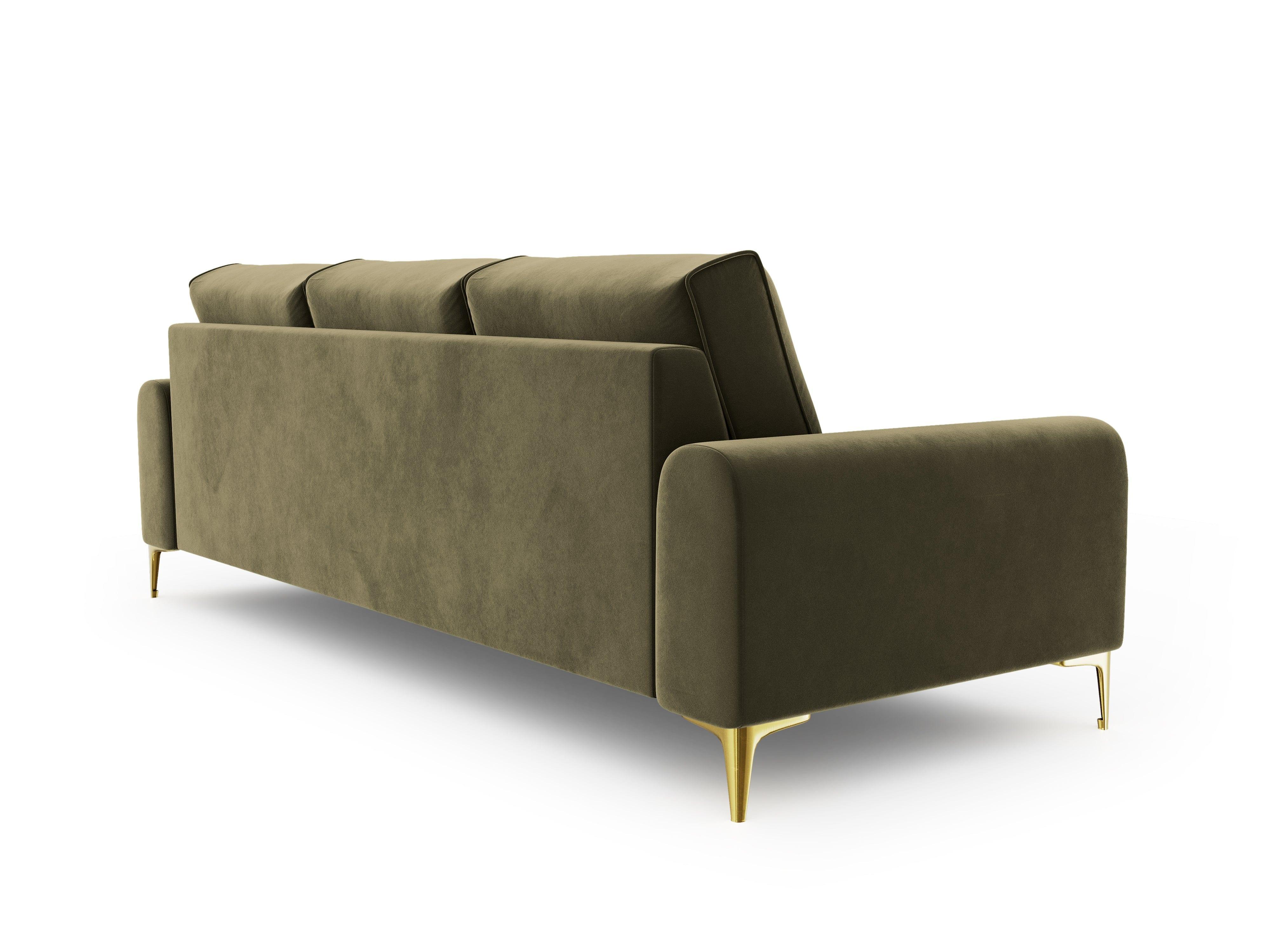 Sofa aksamitna 3-osobowa MADARA zielony ze złotą podstawą Mazzini Sofas Eye on Design