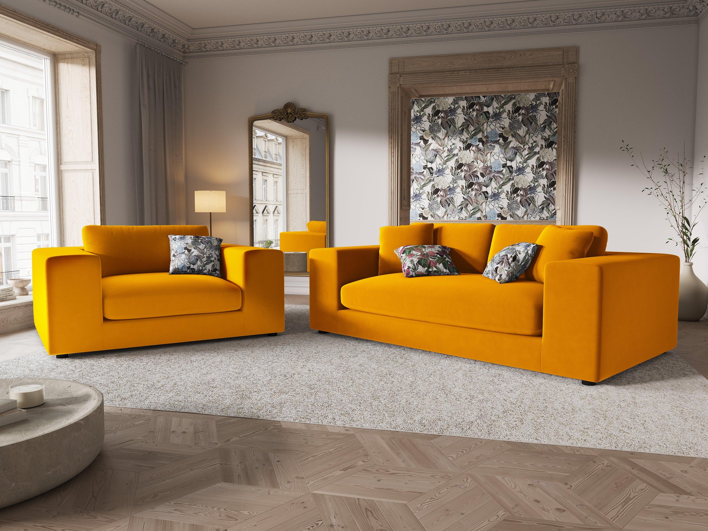 Sofa aksamitna 3-osobowa TENDANCE musztardowy CXL by Christian Lacroix Eye on Design