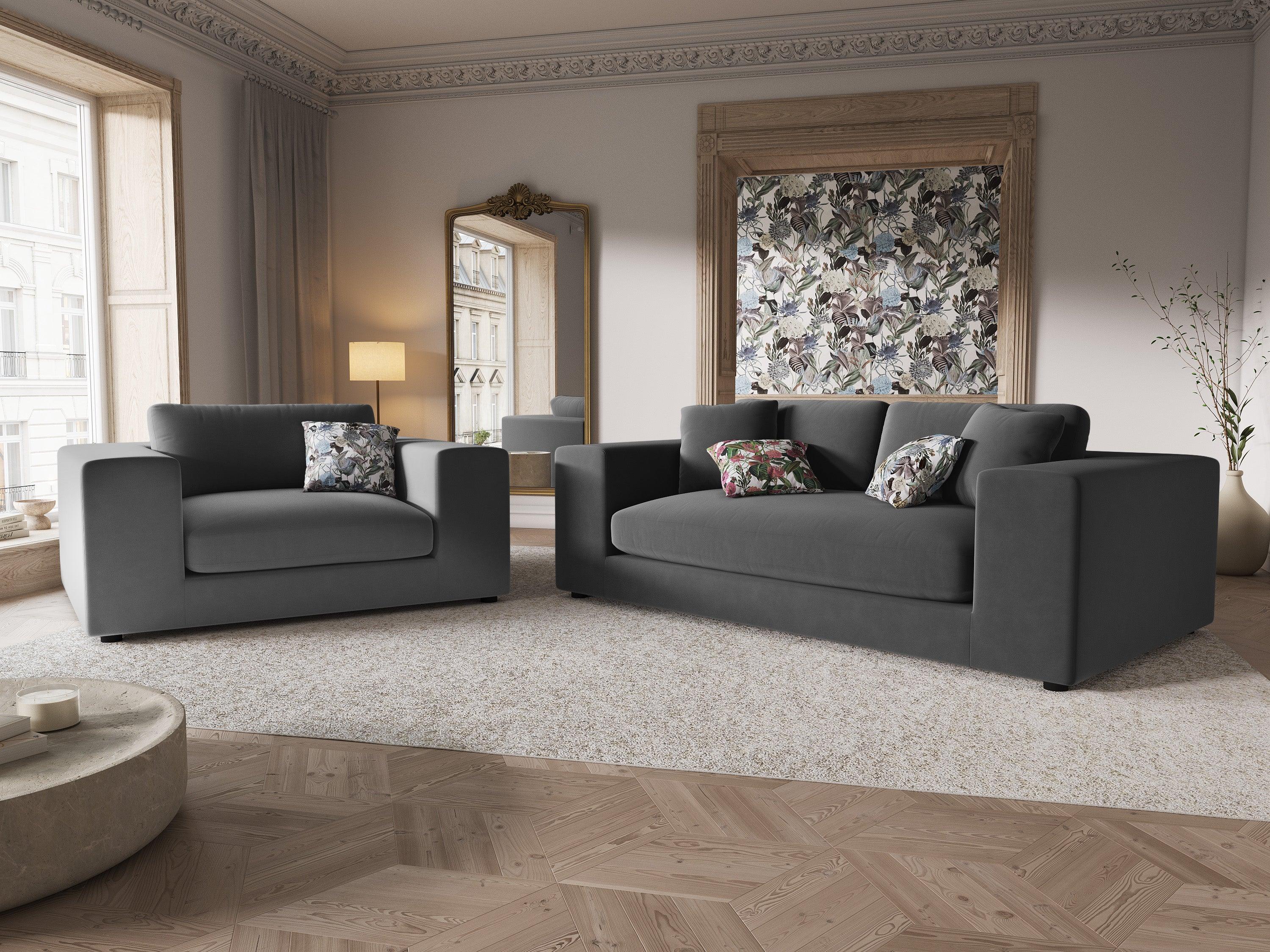 Sofa aksamitna 3-osobowa TENDANCE szary CXL by Christian Lacroix Eye on Design