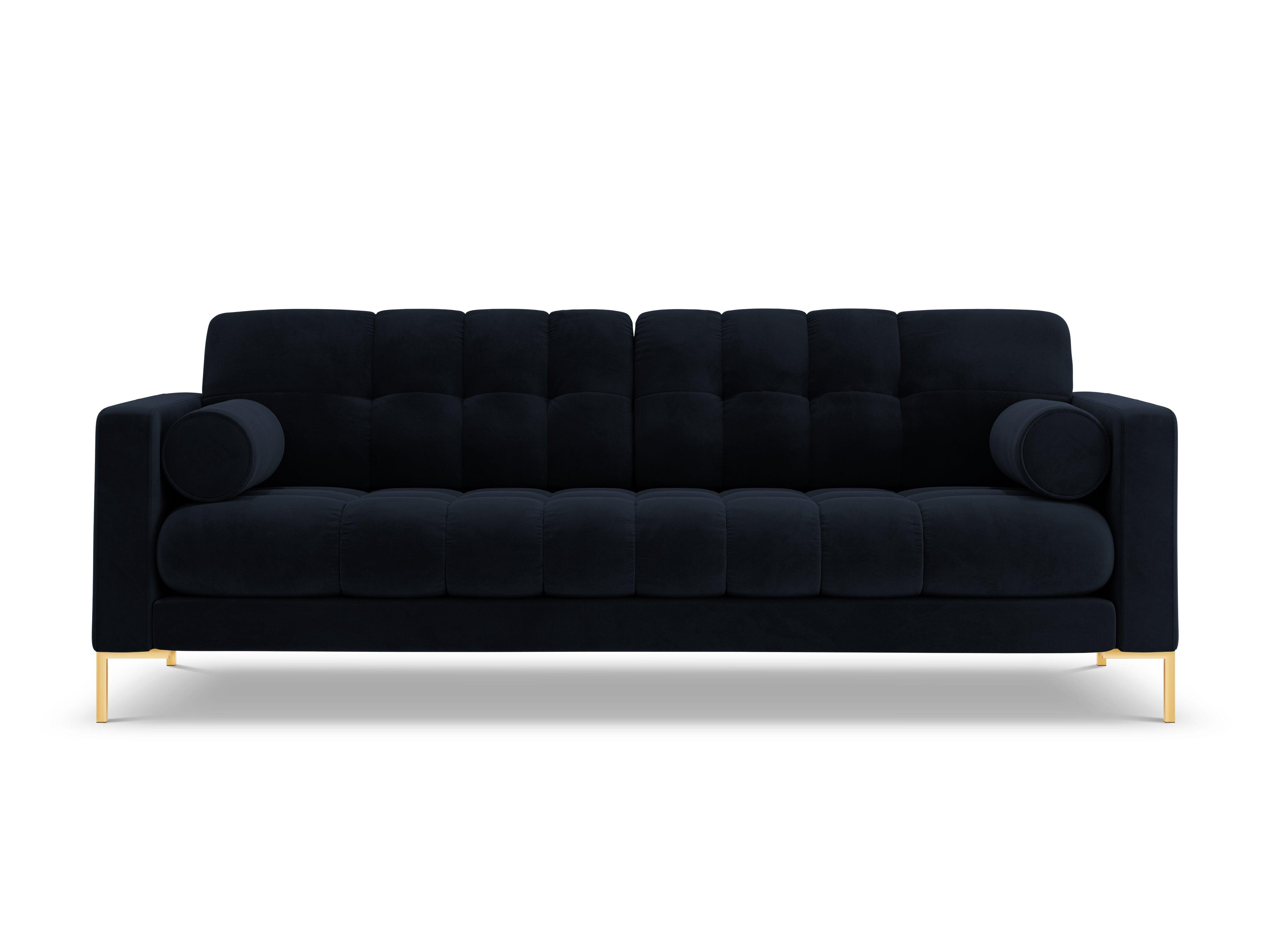 Sofa aksamitna 4-osobowa BALI ciemnoniebieski ze złotą podstawą Cosmopolitan Design Eye on Design