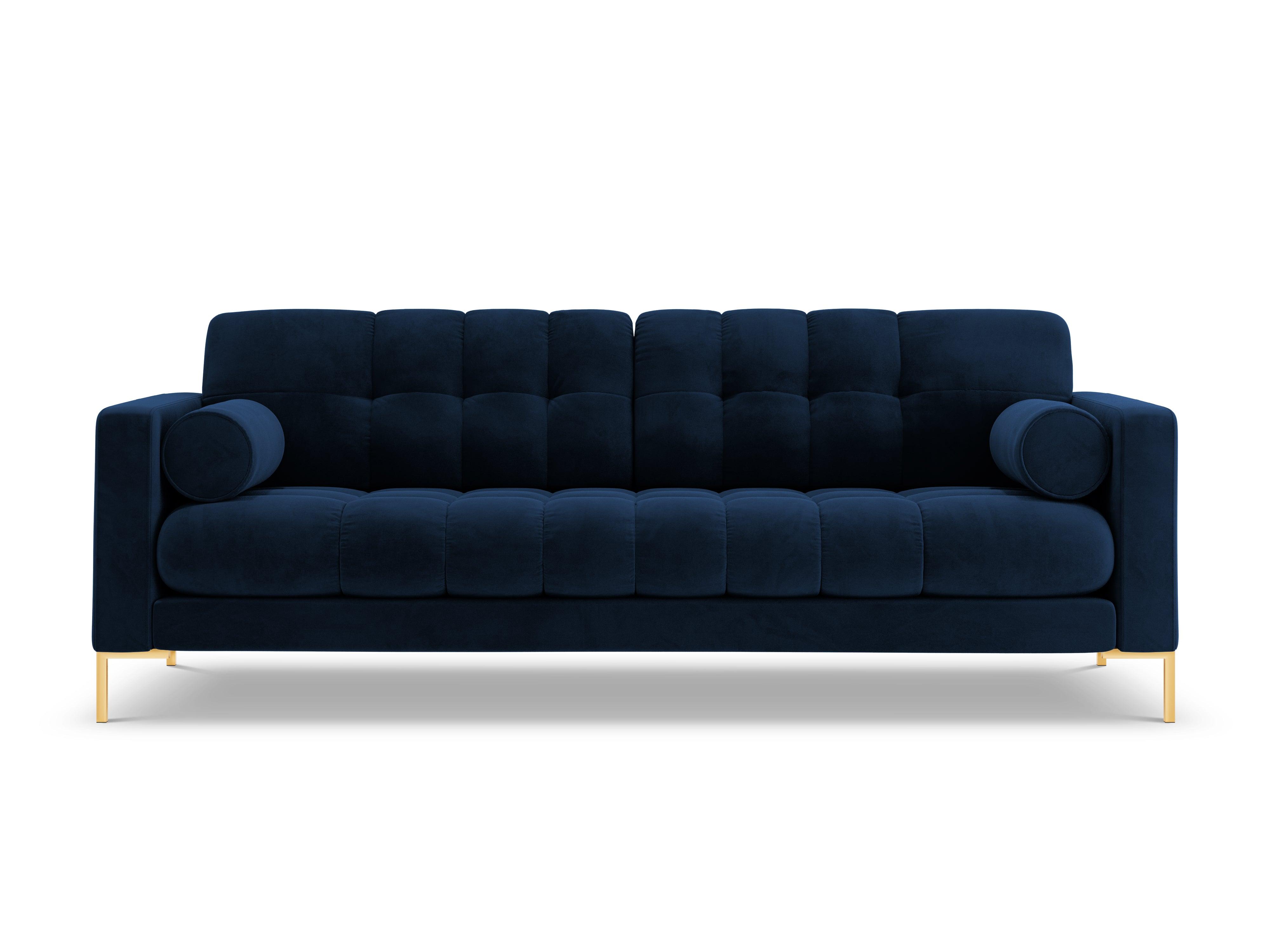 Sofa aksamitna 4-osobowa BALI granat królewski ze złotą podstawą Cosmopolitan Design Eye on Design