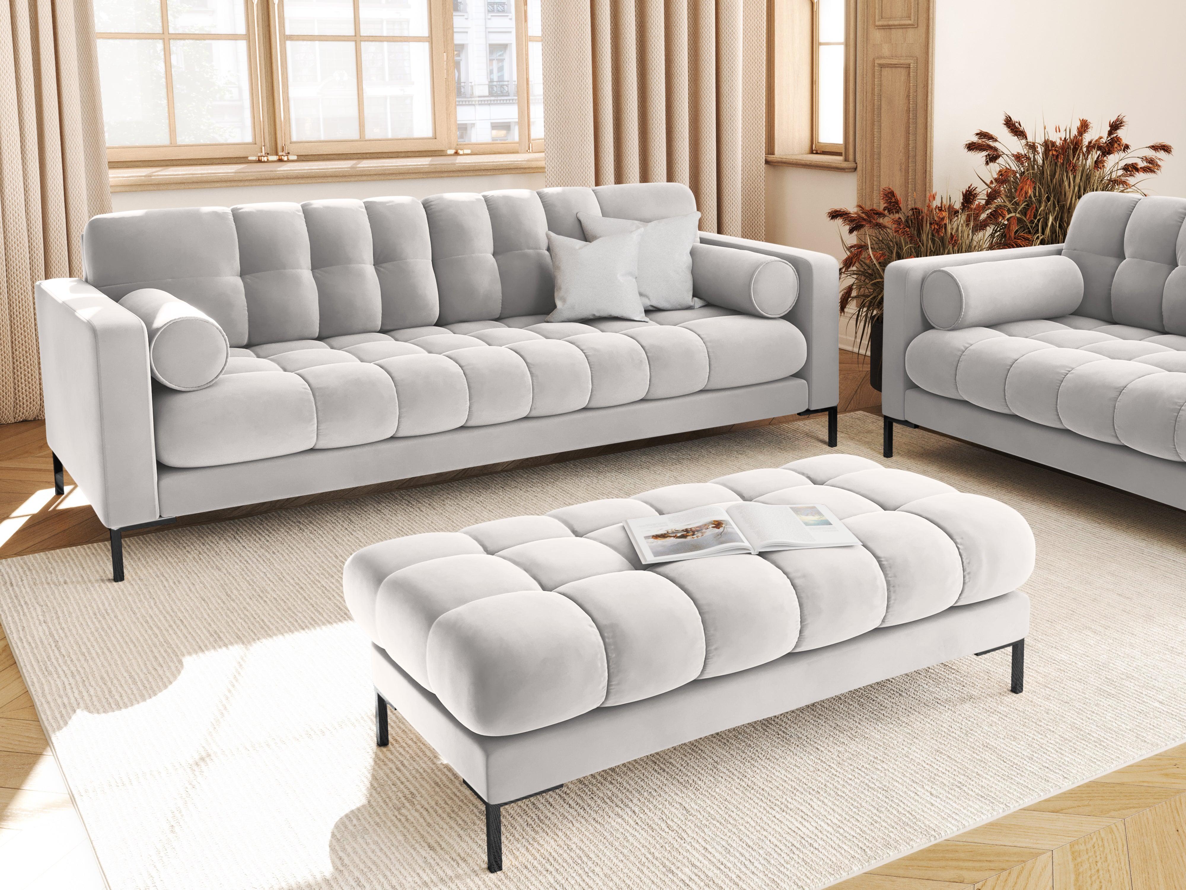Sofa aksamitna 4-osobowa BALI srebrny z czarną podstawą Cosmopolitan Design Eye on Design