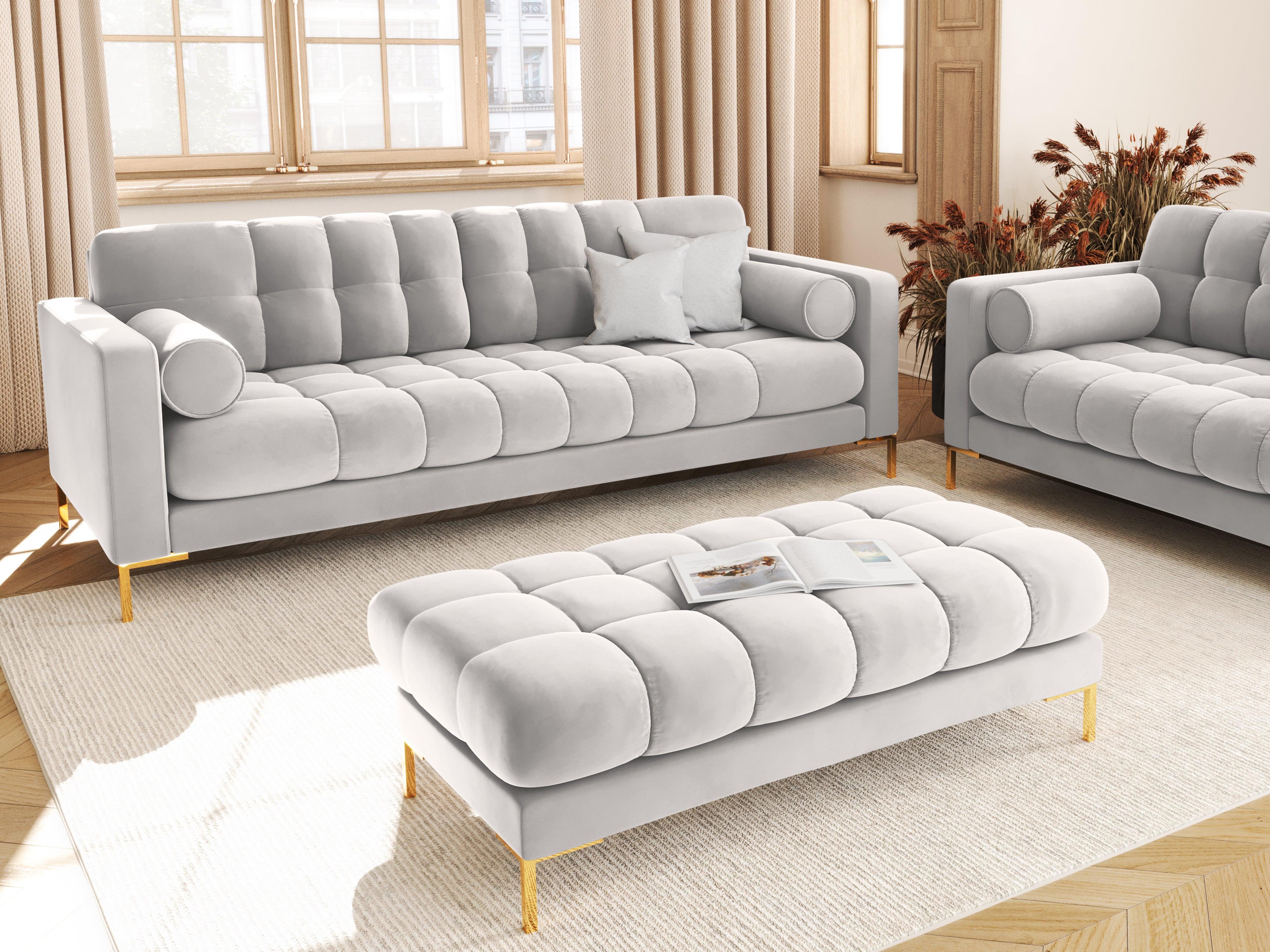 Sofa aksamitna 4-osobowa BALI srebrny ze złotą podstawą Cosmopolitan Design Eye on Design