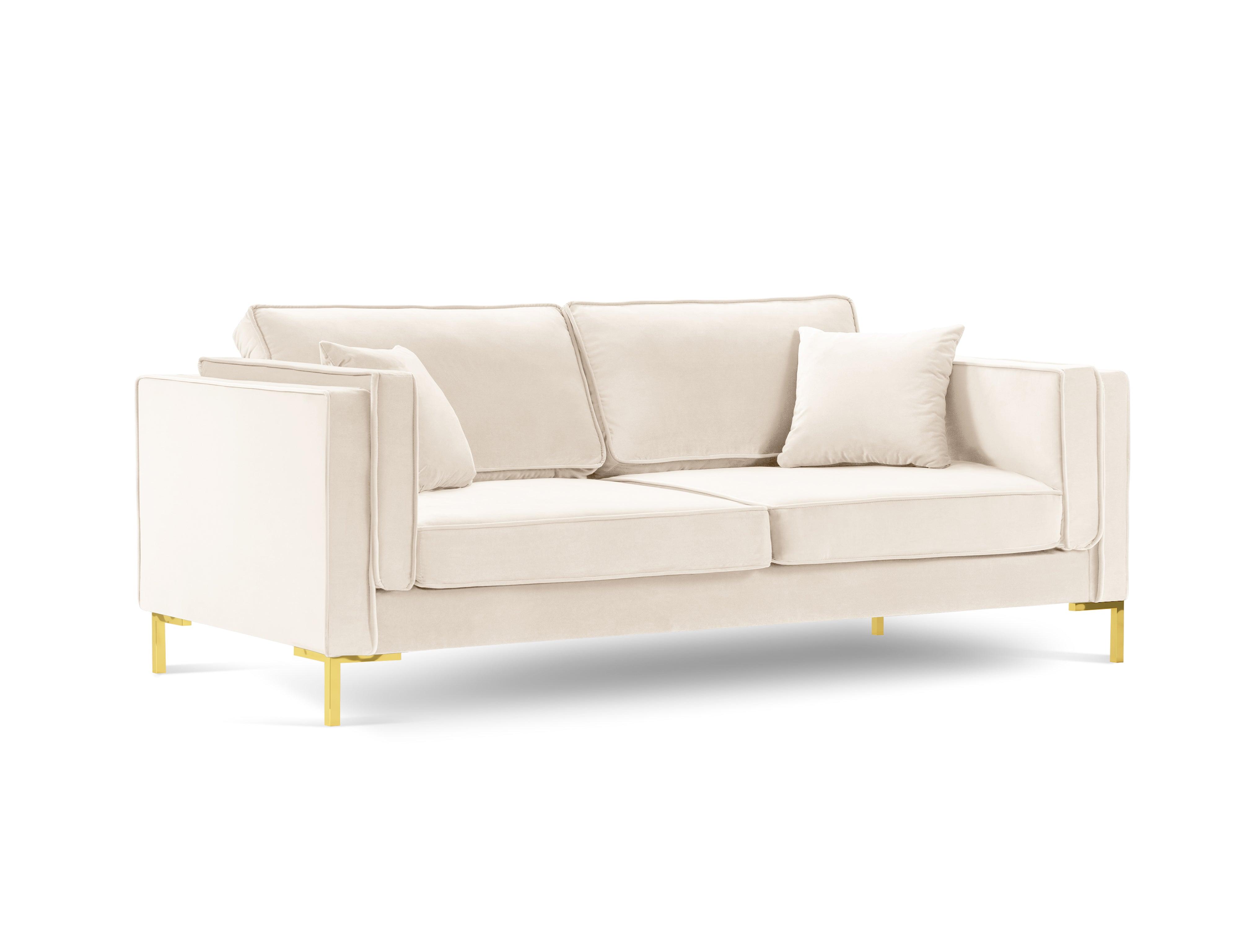 Sofa aksamitna 4-osobowa LUIS beżowy ze złotą podstawą Milo Casa Eye on Design