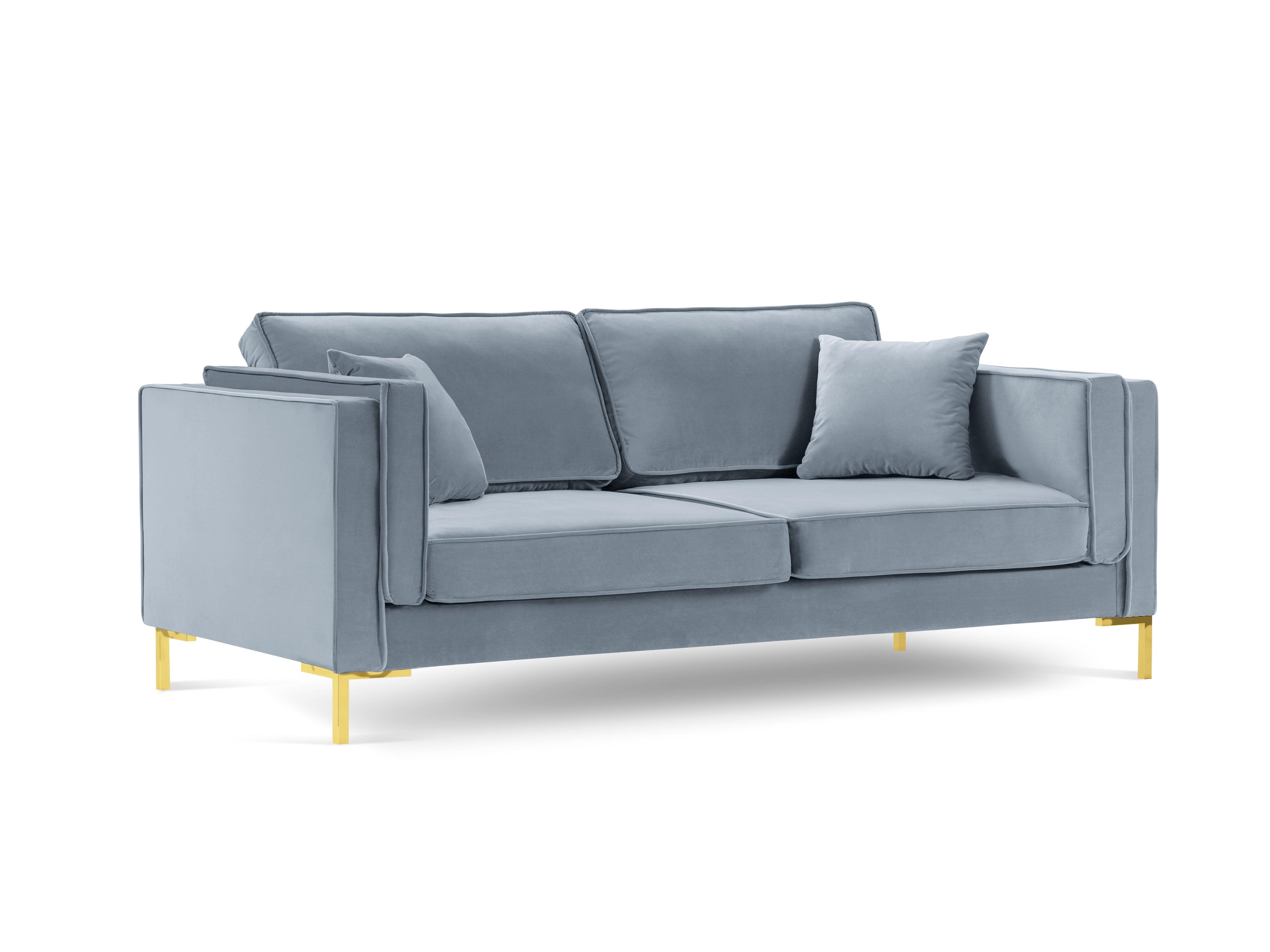 Sofa aksamitna 4-osobowa LUIS jasnoniebieski ze złotą podstawą Milo Casa Eye on Design