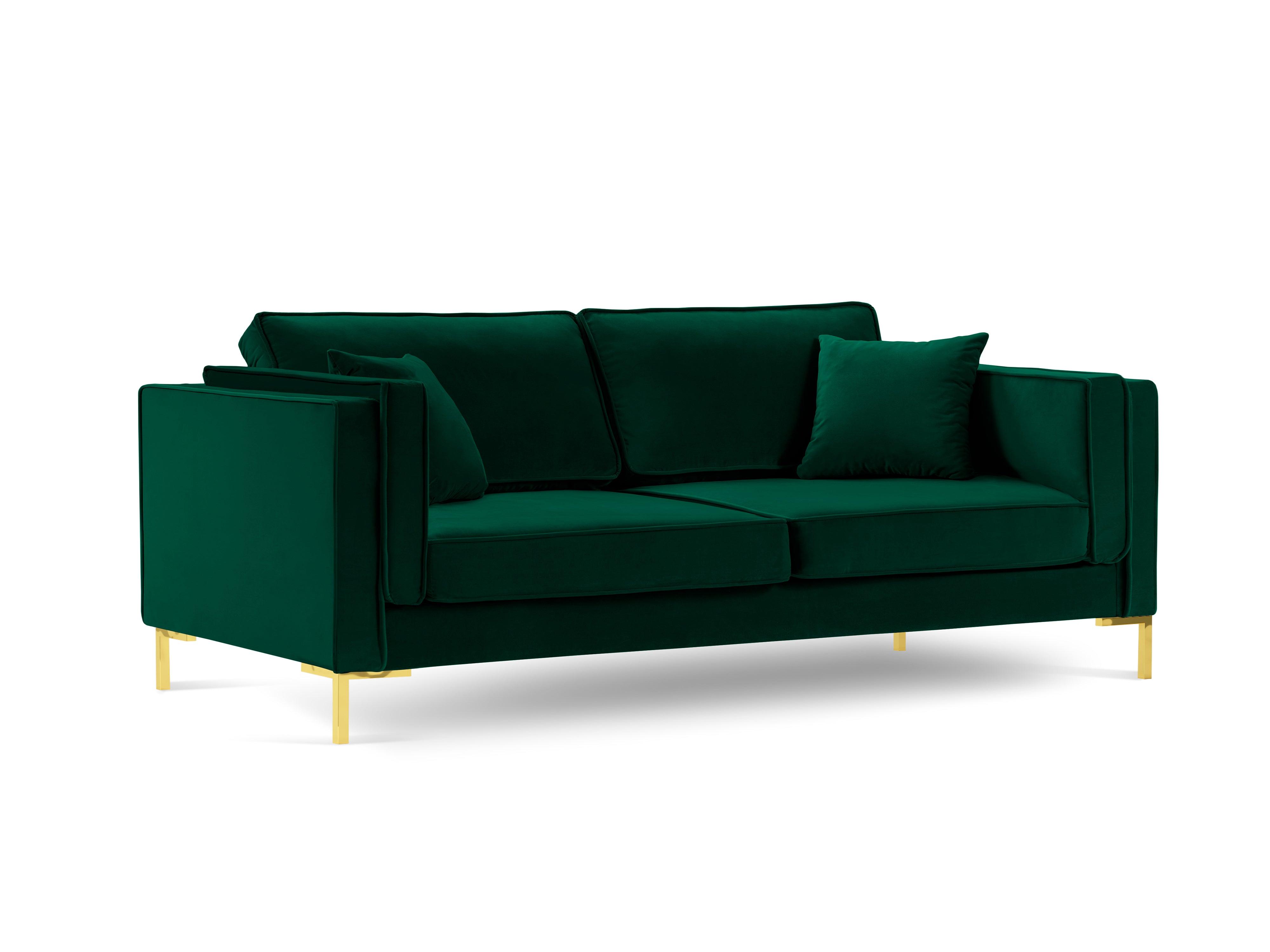 Sofa aksamitna 4-osobowa LUIS zieleń butelkowa ze złotą podstawą Milo Casa Eye on Design