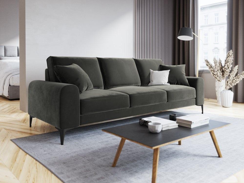 Sofa aksamitna 4-osobowa MADARA ciemnoszary z czarną podstawą Mazzini Sofas Eye on Design