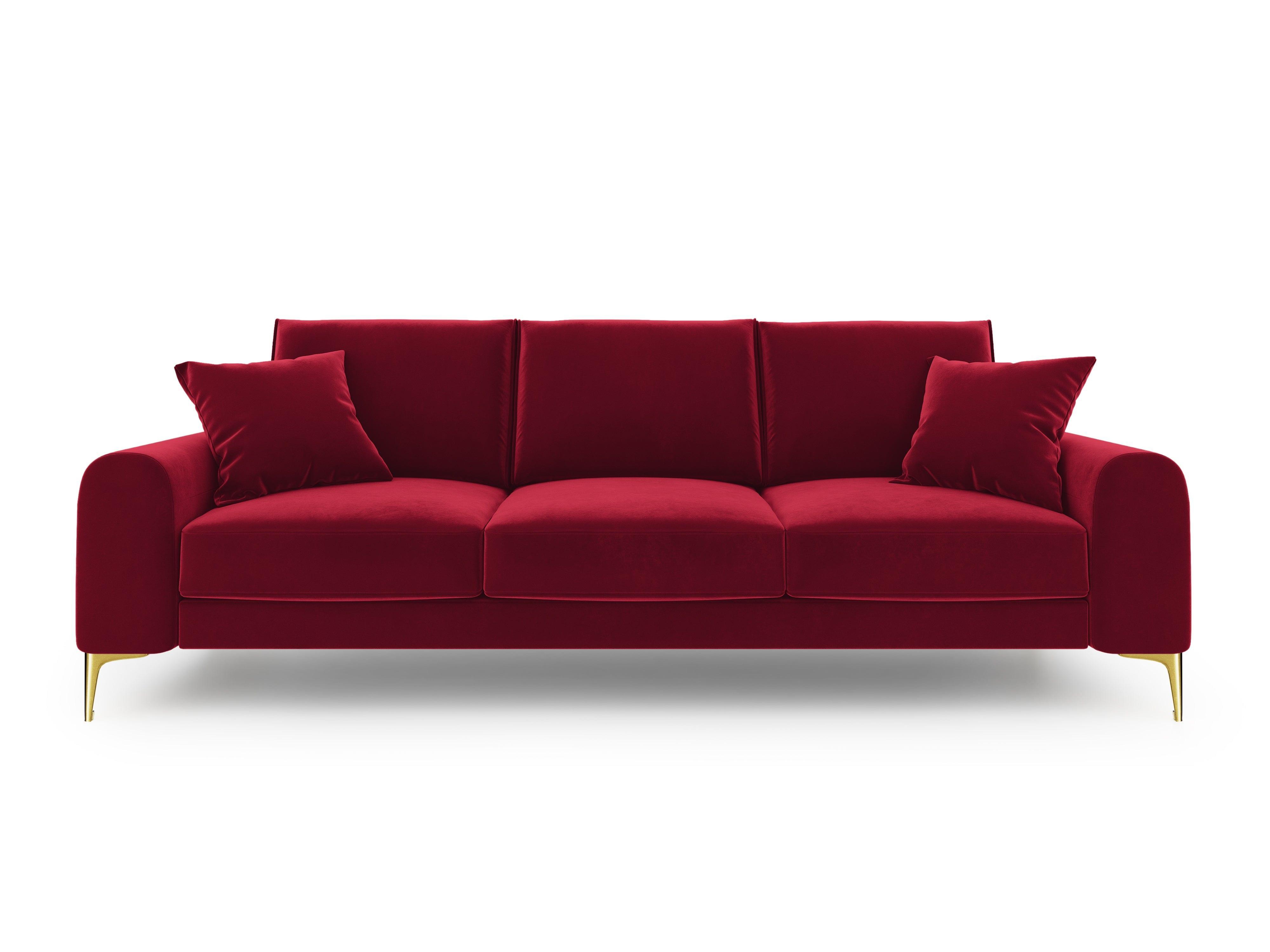 Sofa aksamitna 4-osobowa MADARA czerwony ze złotą podstawą Mazzini Sofas Eye on Design