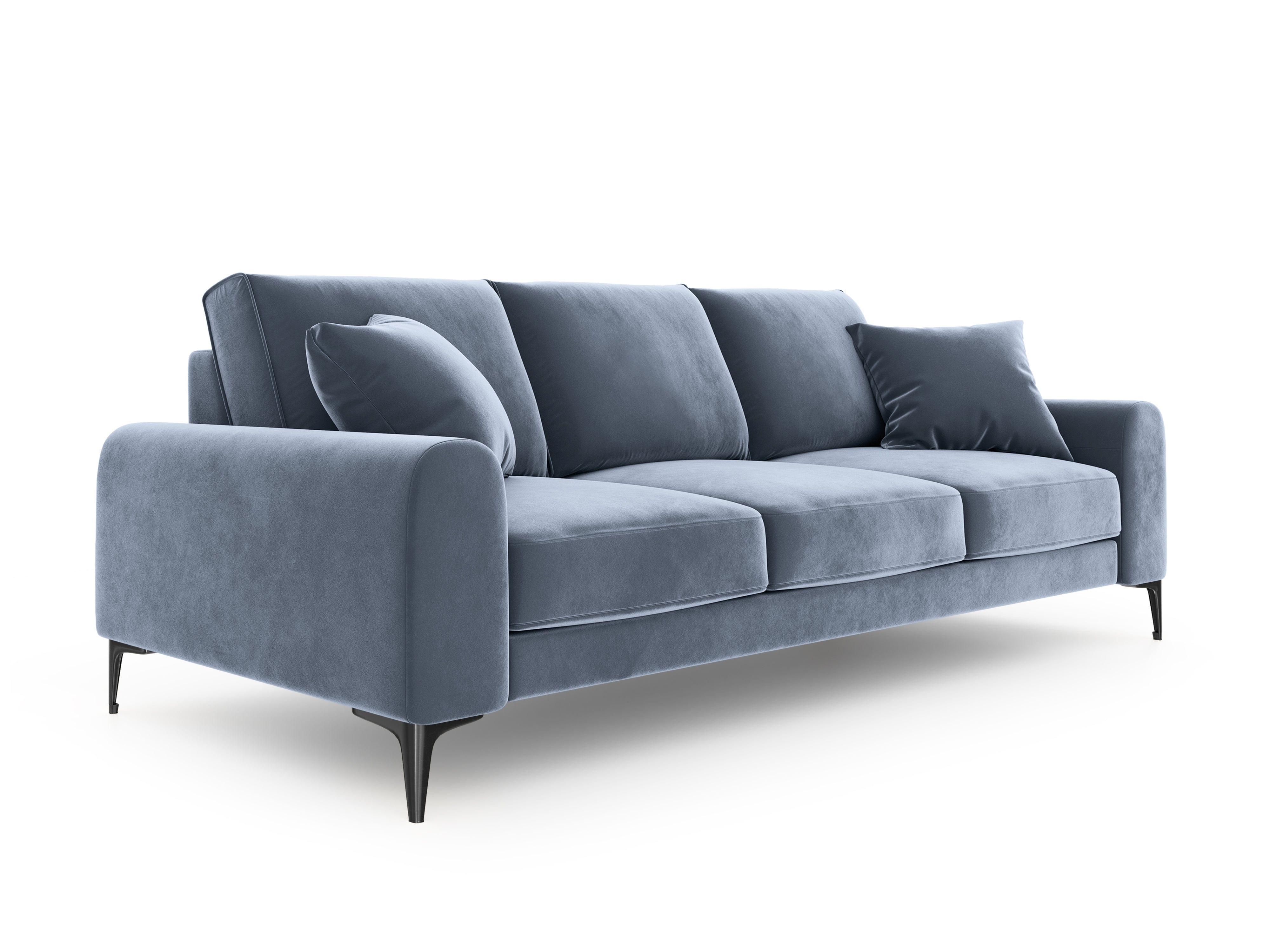 Sofa aksamitna 4-osobowa MADARA jasnoniebieski z czarną podstawą Mazzini Sofas Eye on Design