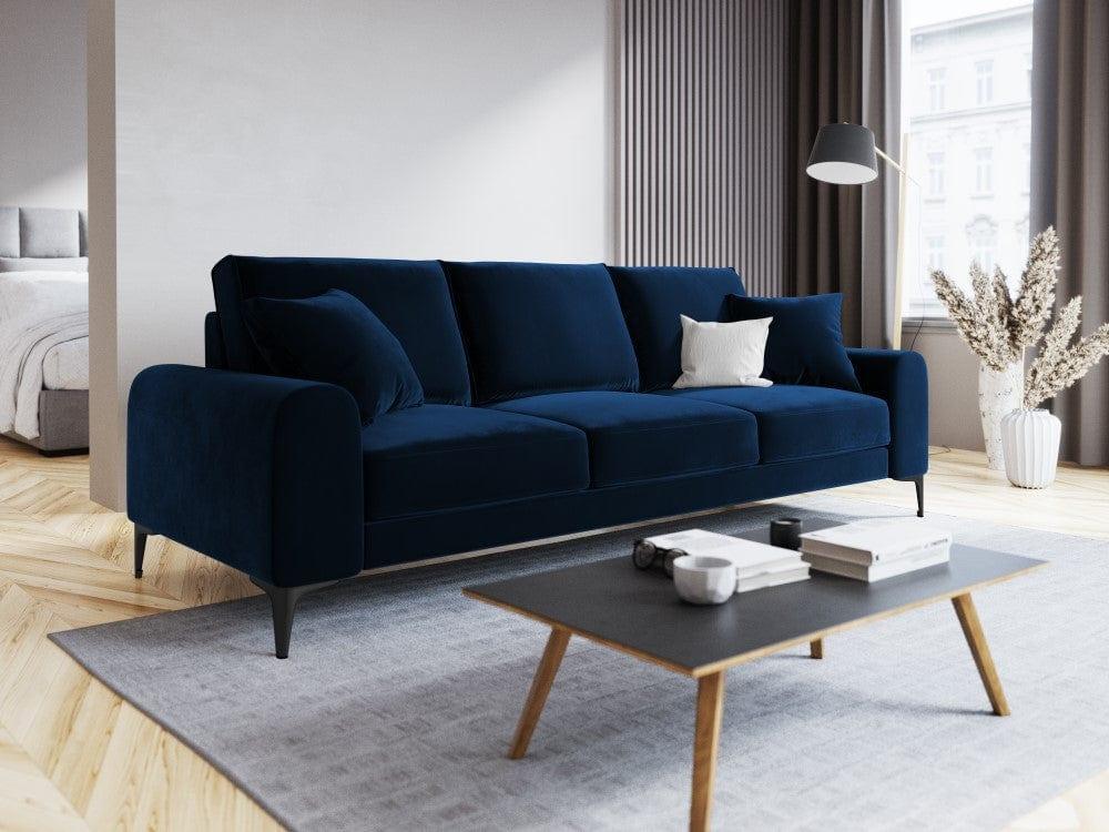 Sofa aksamitna 4-osobowa MADARA królewski niebieski z czarną podstawą Mazzini Sofas Eye on Design