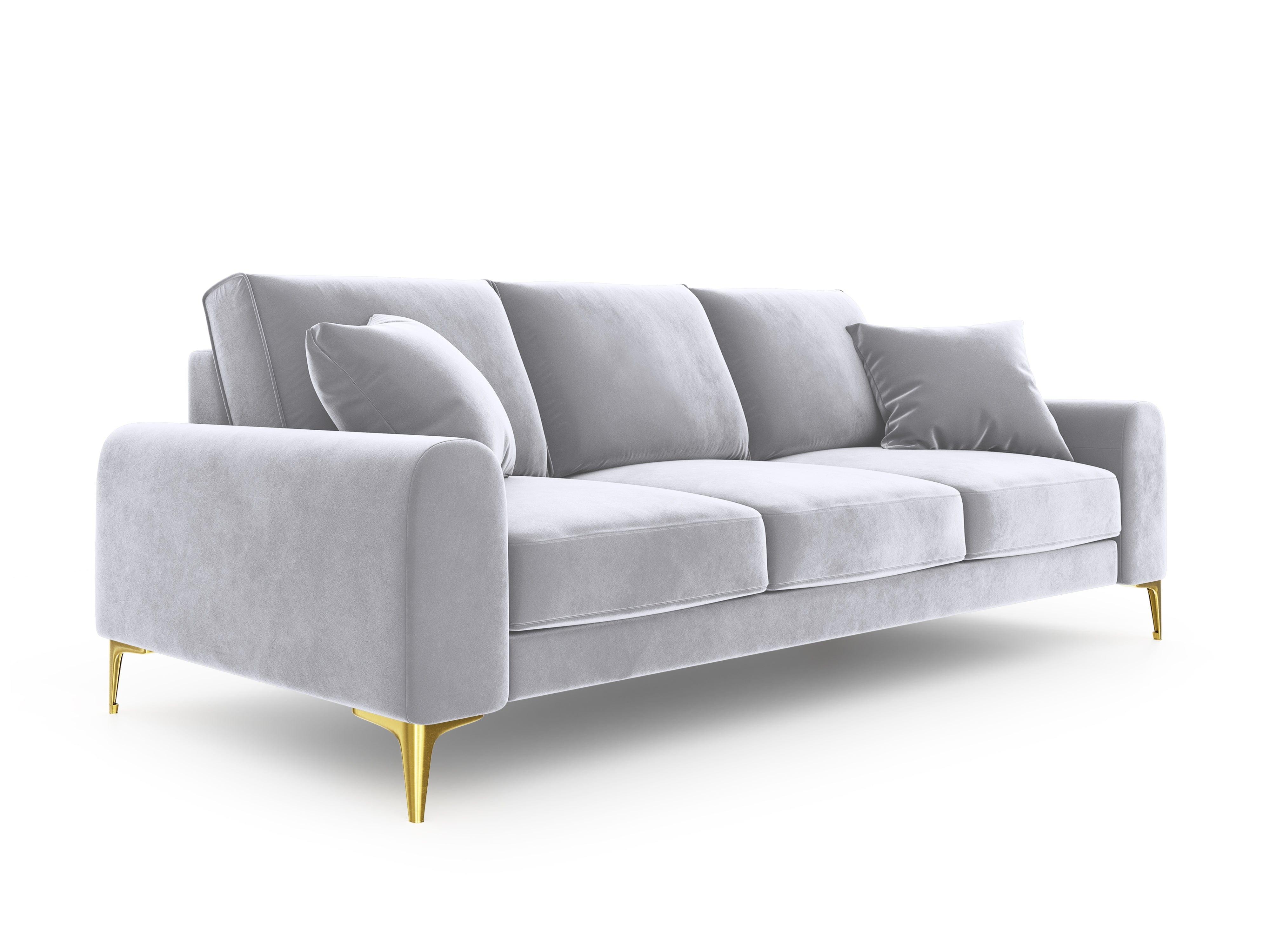 Sofa aksamitna 4-osobowa MADARA srebrny ze złotą podstawą Mazzini Sofas Eye on Design