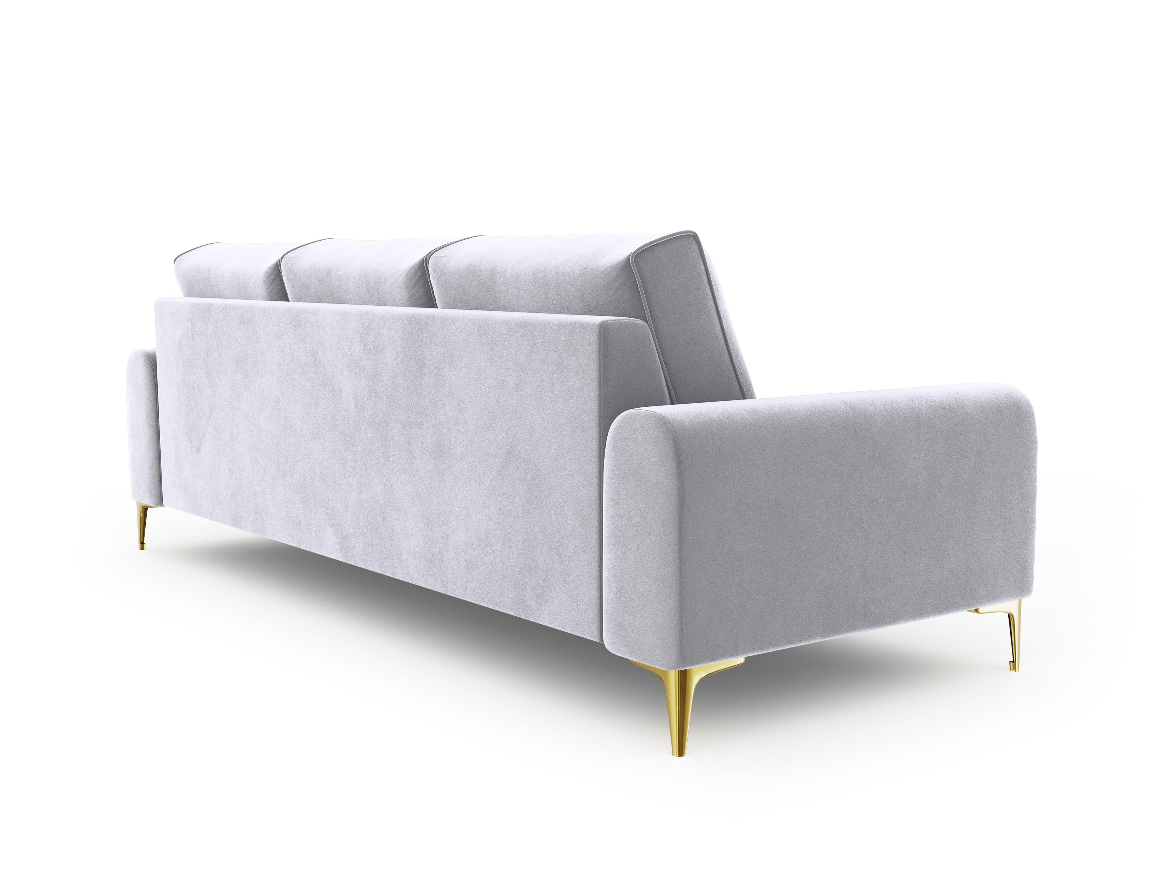 Sofa aksamitna 4-osobowa MADARA srebrny ze złotą podstawą Mazzini Sofas Eye on Design