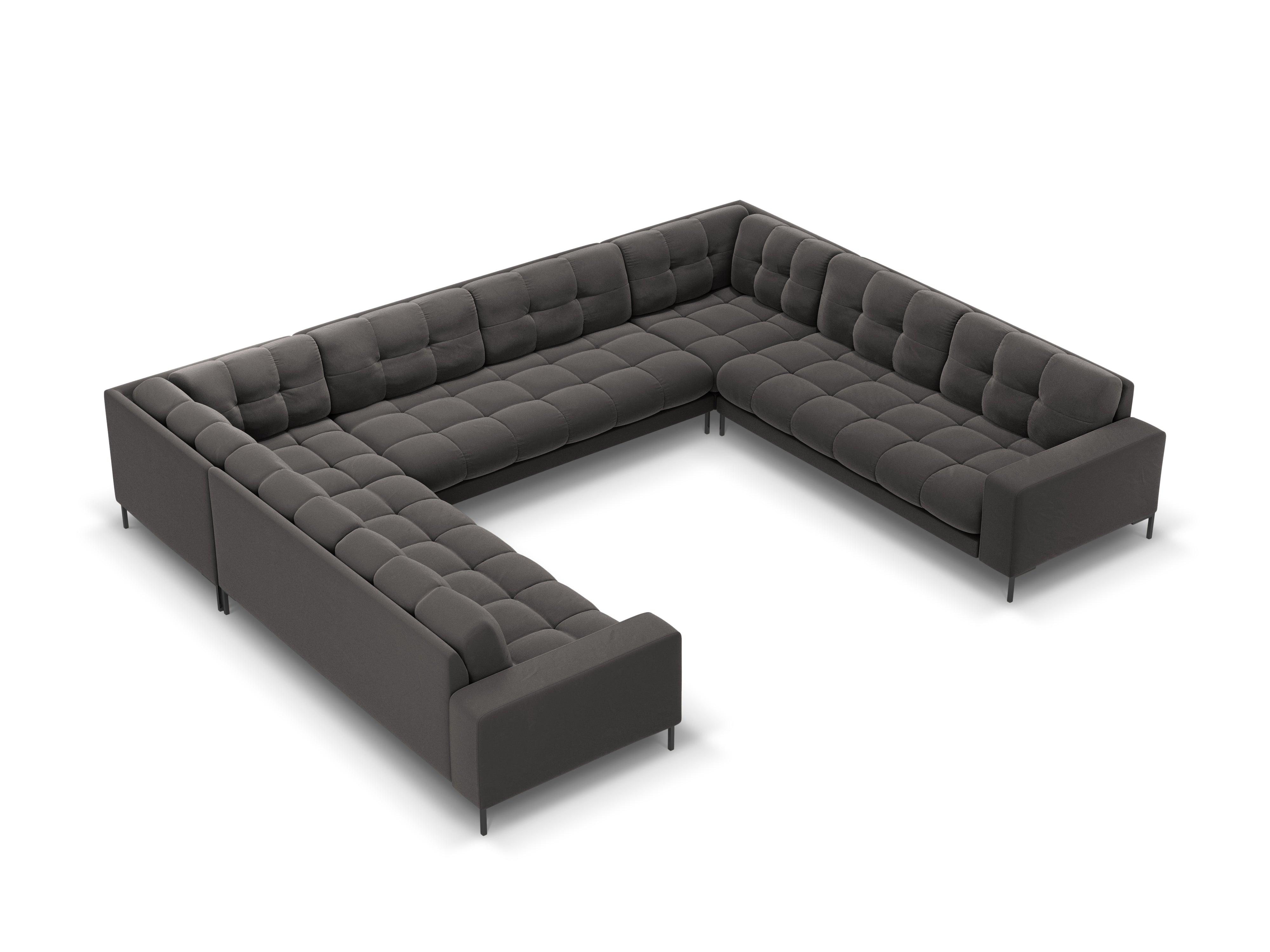 Sofa aksamitna panoramiczna 9-osobowa BALI ciemnoszary z czarną podstawą Cosmopolitan Design Eye on Design