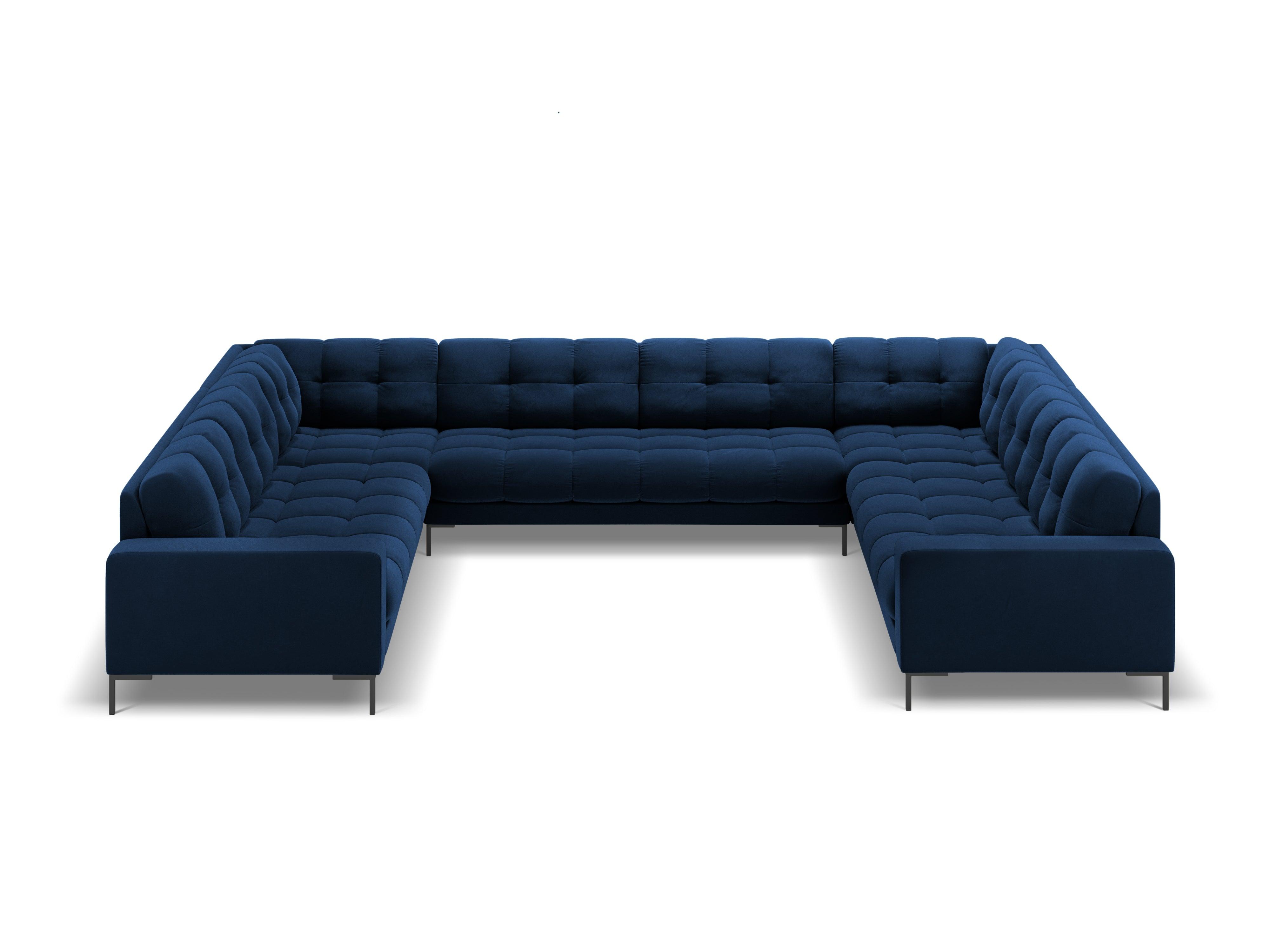 Sofa aksamitna panoramiczna 9-osobowa BALI granat królewski z czarną podstawą Cosmopolitan Design Eye on Design