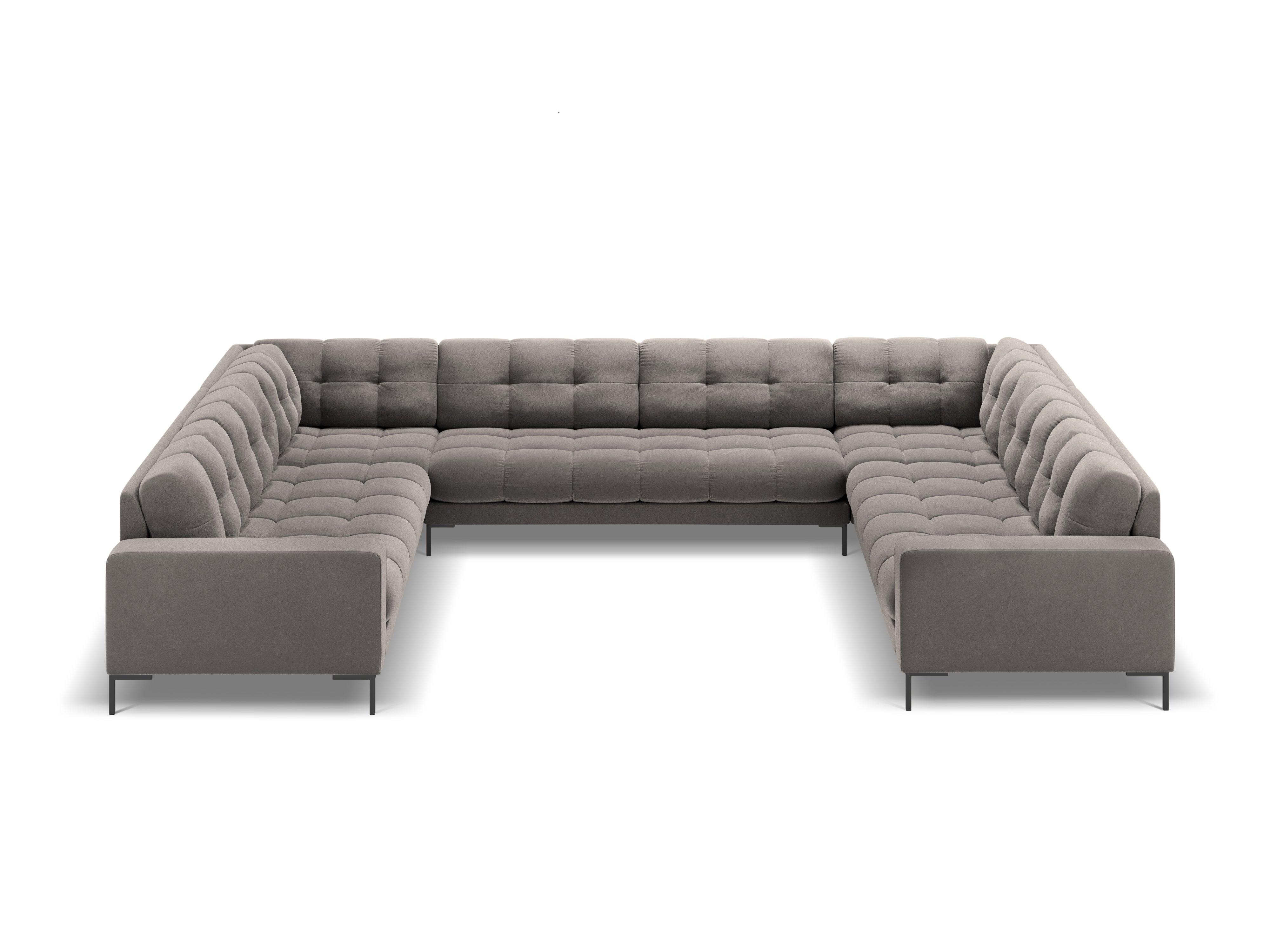 Sofa aksamitna panoramiczna 9-osobowa BALI jasnoszary z czarną podstawą Cosmopolitan Design Eye on Design