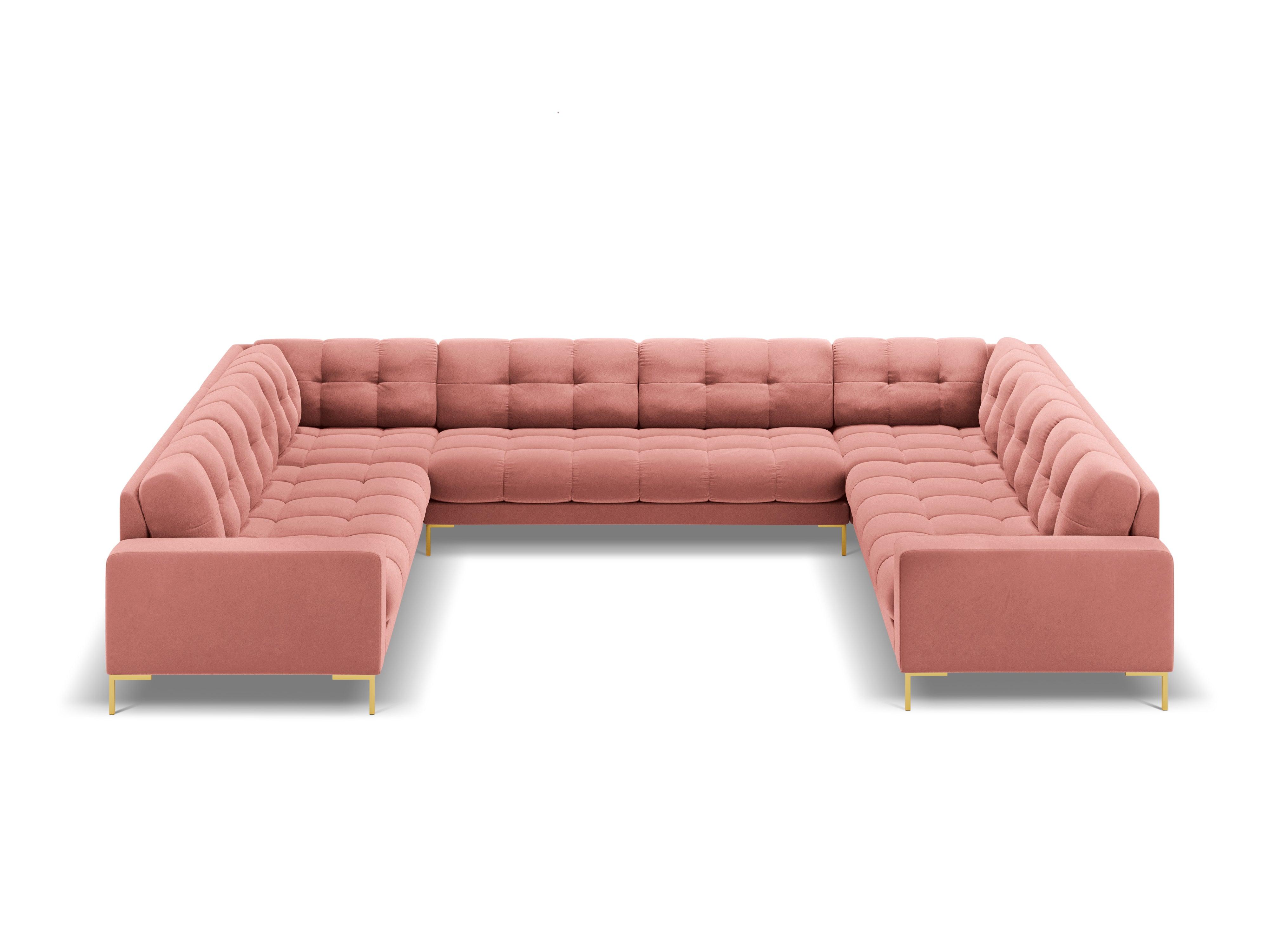 Sofa aksamitna panoramiczna 9-osobowa BALI różowy ze złotą podstawą Cosmopolitan Design Eye on Design