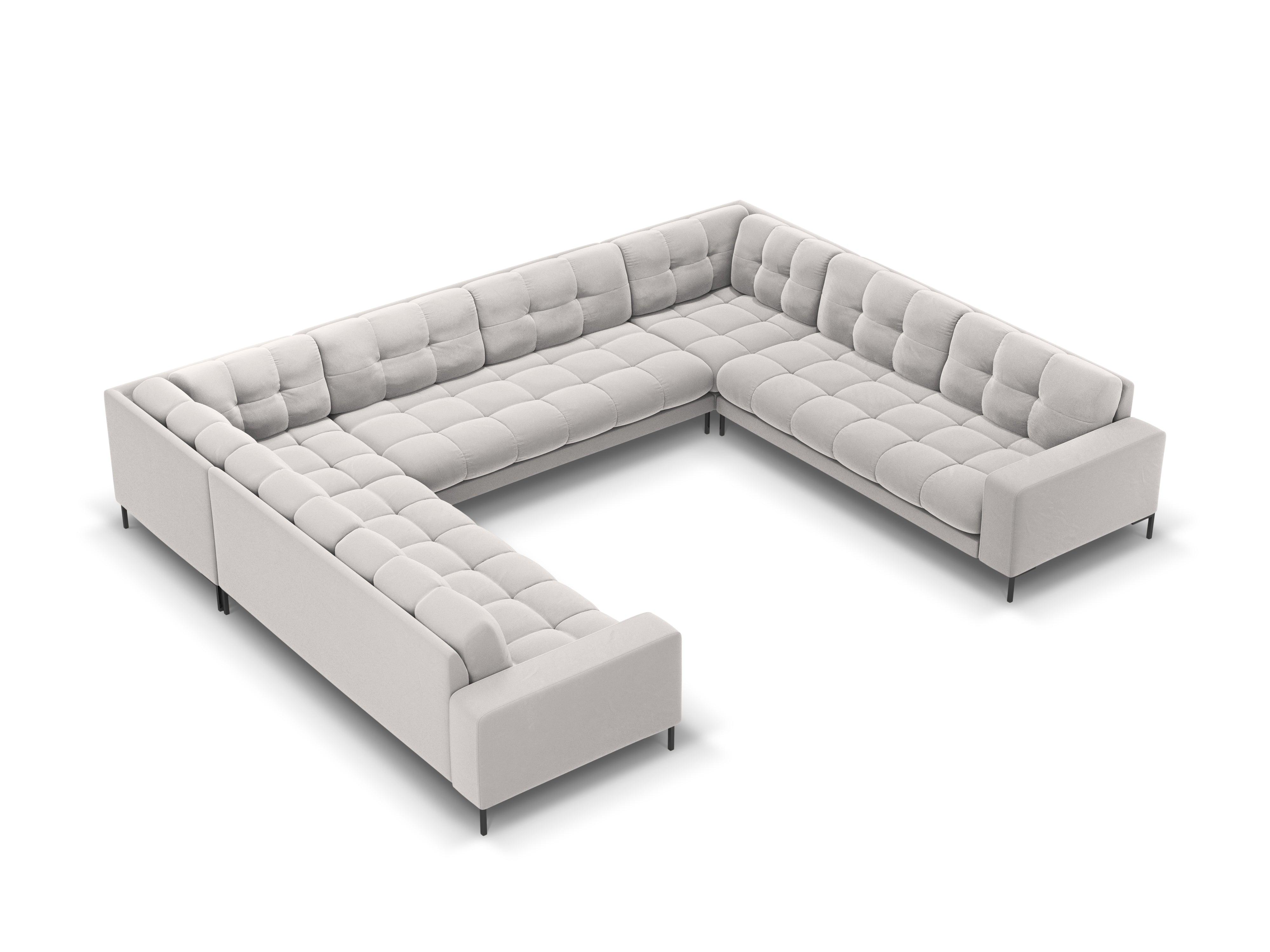 Sofa aksamitna panoramiczna 9-osobowa BALI srebrny z czarną podstawą Cosmopolitan Design Eye on Design